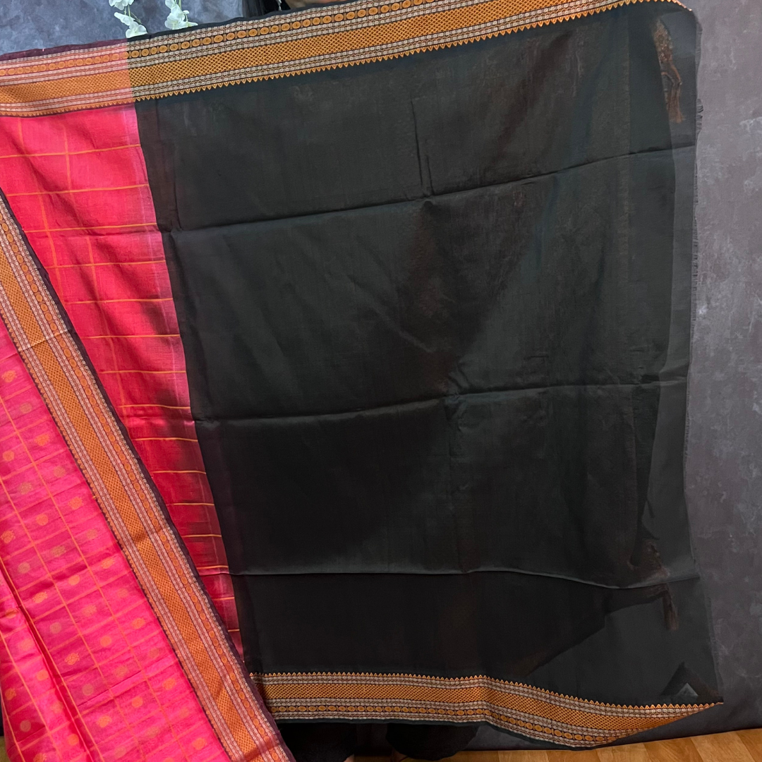 Dark Peach Aayiram Butta Silk Cotton Saree