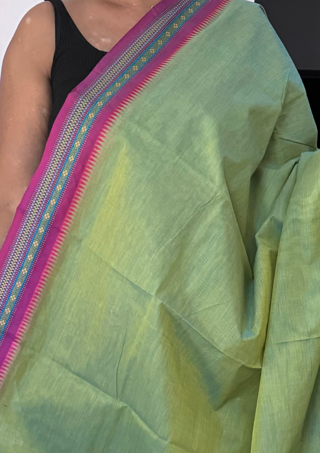 Sea Green and Small Border Chettinadu Cotton Saree