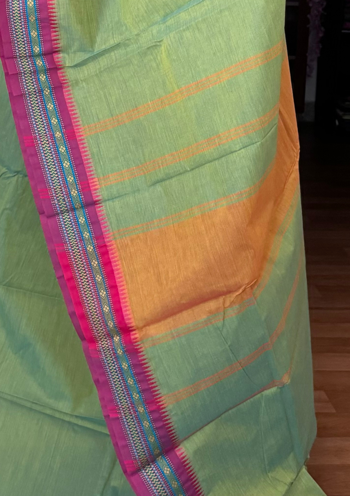 Sea Green and Small Border Chettinadu Cotton Saree