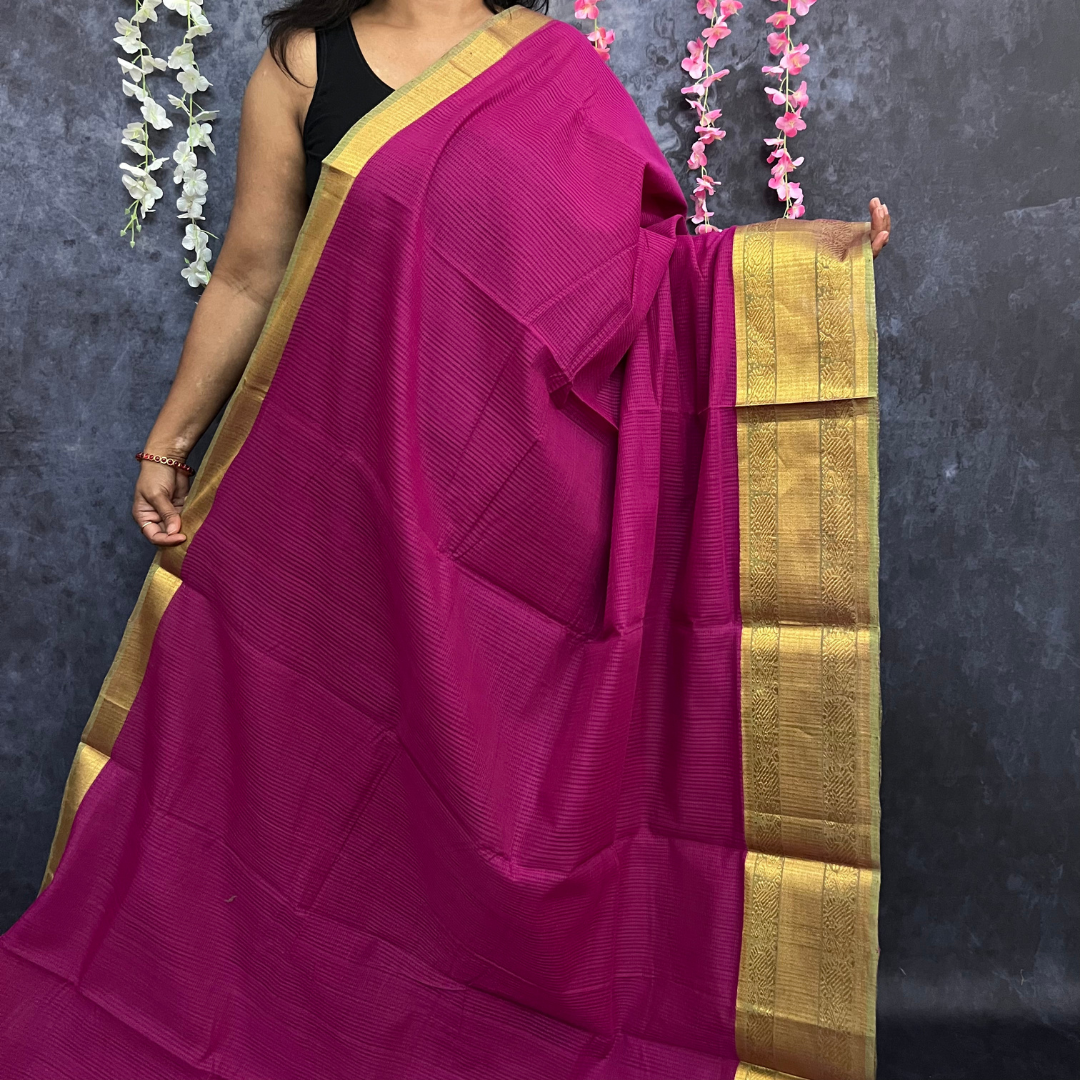 Bright Magenta Mangalagiri Handloom Cotton Saree