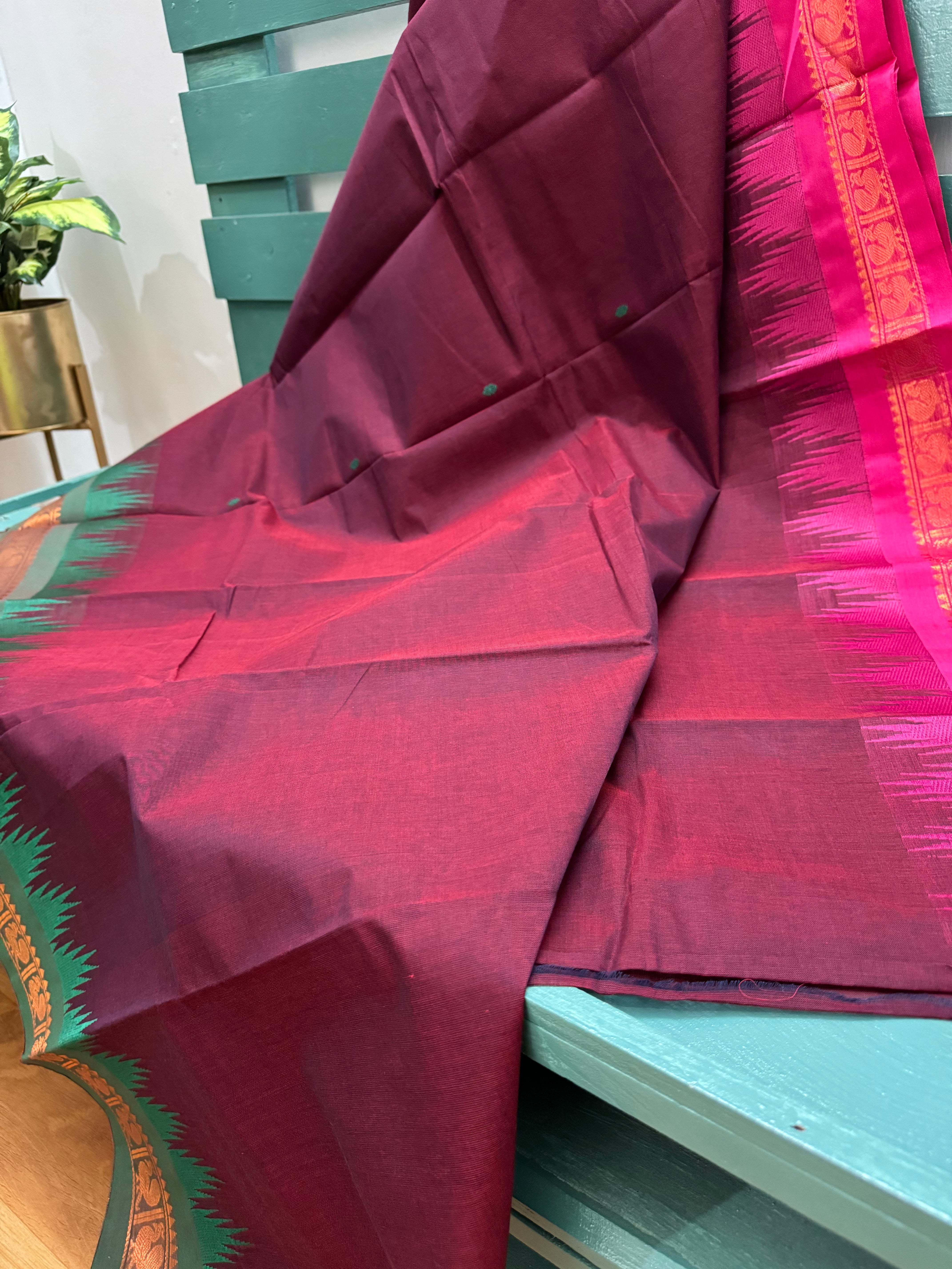 Dark Violet Thazhampoo Ganga Jamuna Chettinadu Cotton Saree