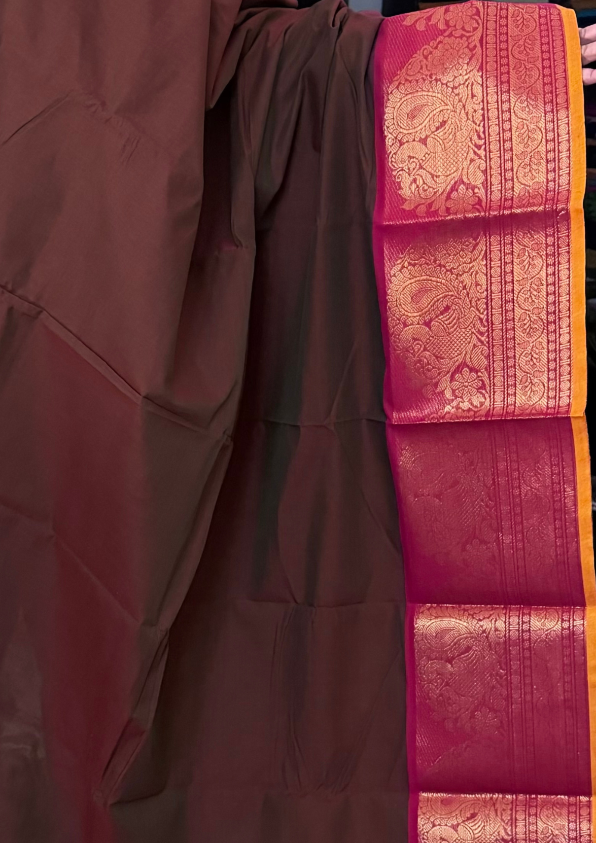 Brown Big Border Chettinadu Cotton Saree