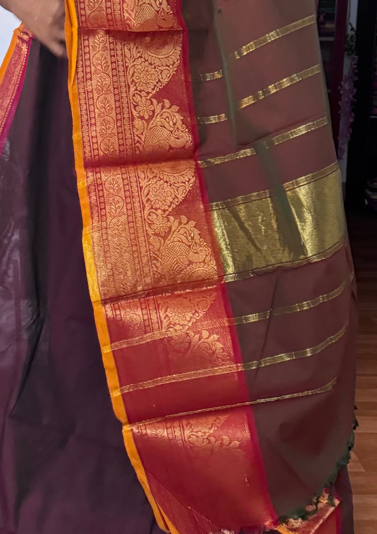 Brown Big Border Chettinadu Cotton Saree