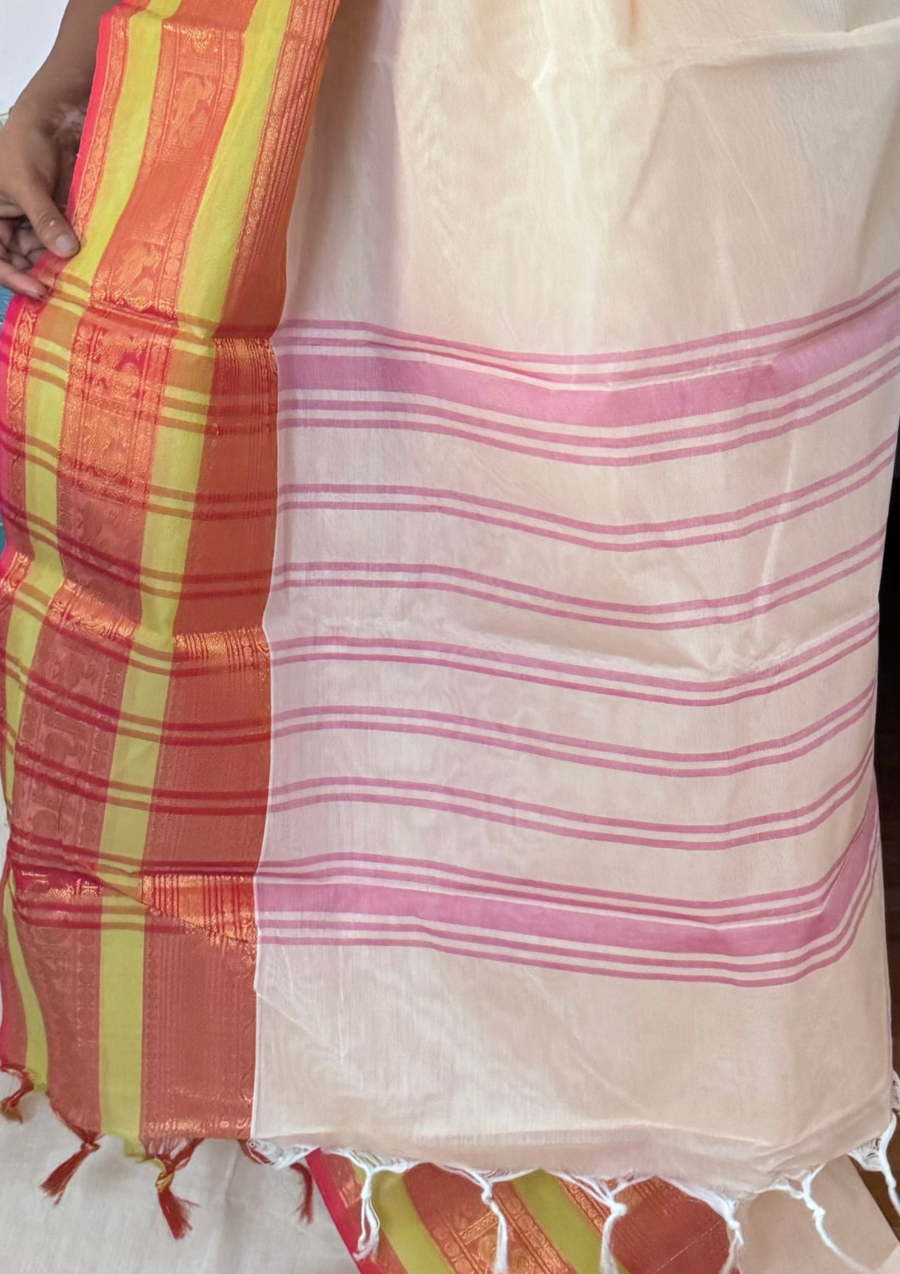 Offwhite Big Border Chettinadu Cotton Saree