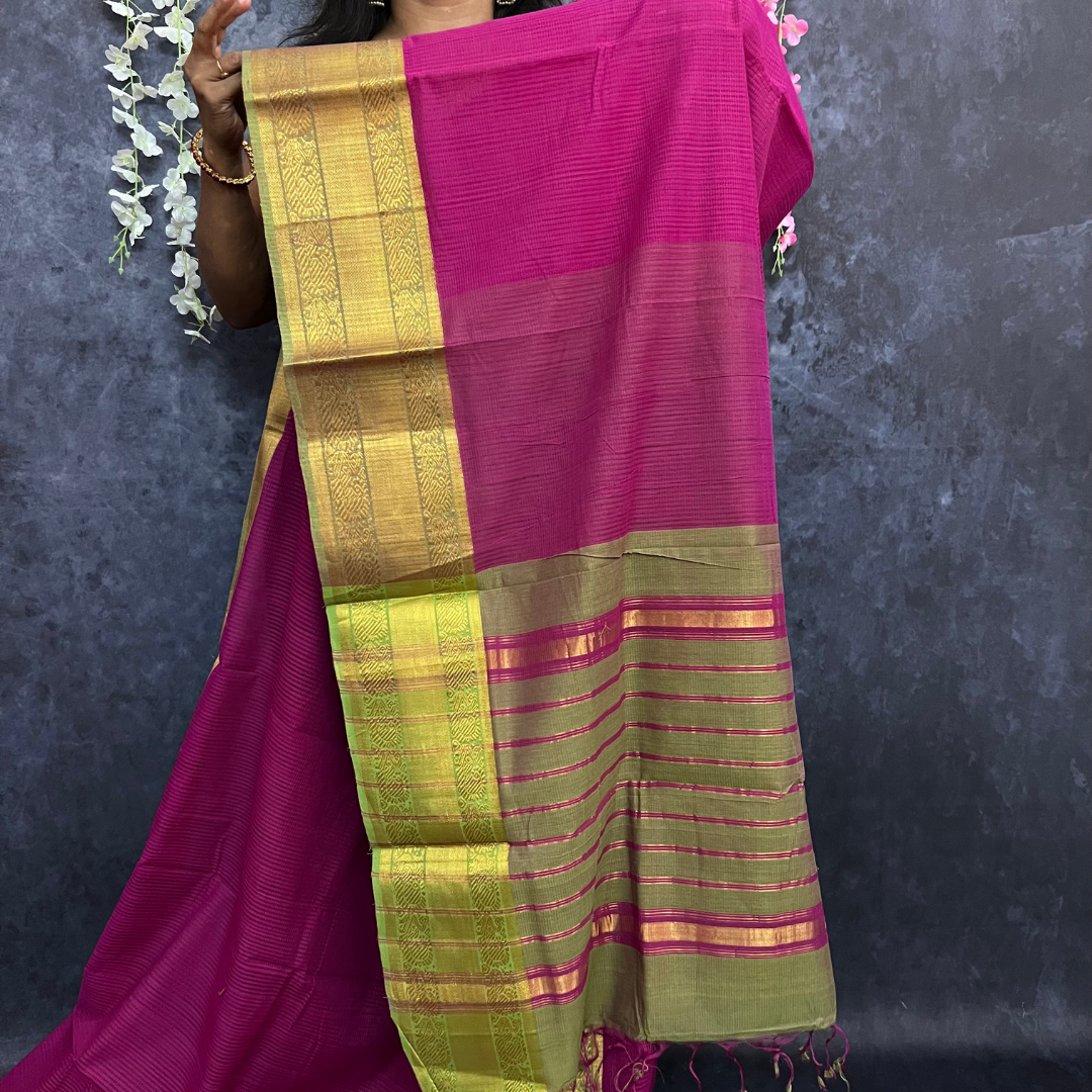 Bright Magenta Mangalagiri Handloom Cotton Saree