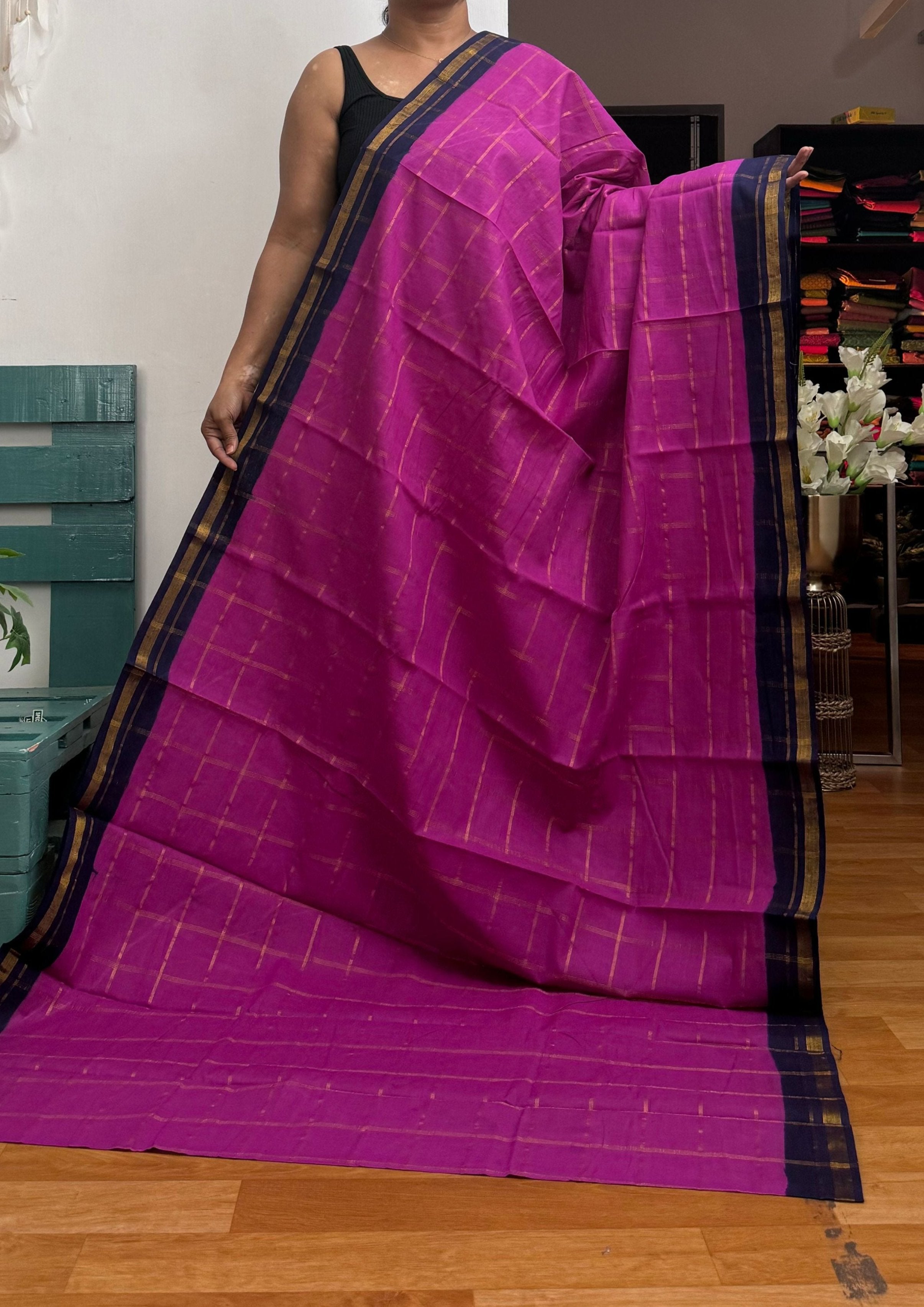 Purple Pink Big Checked Sungudi Cotton Saree