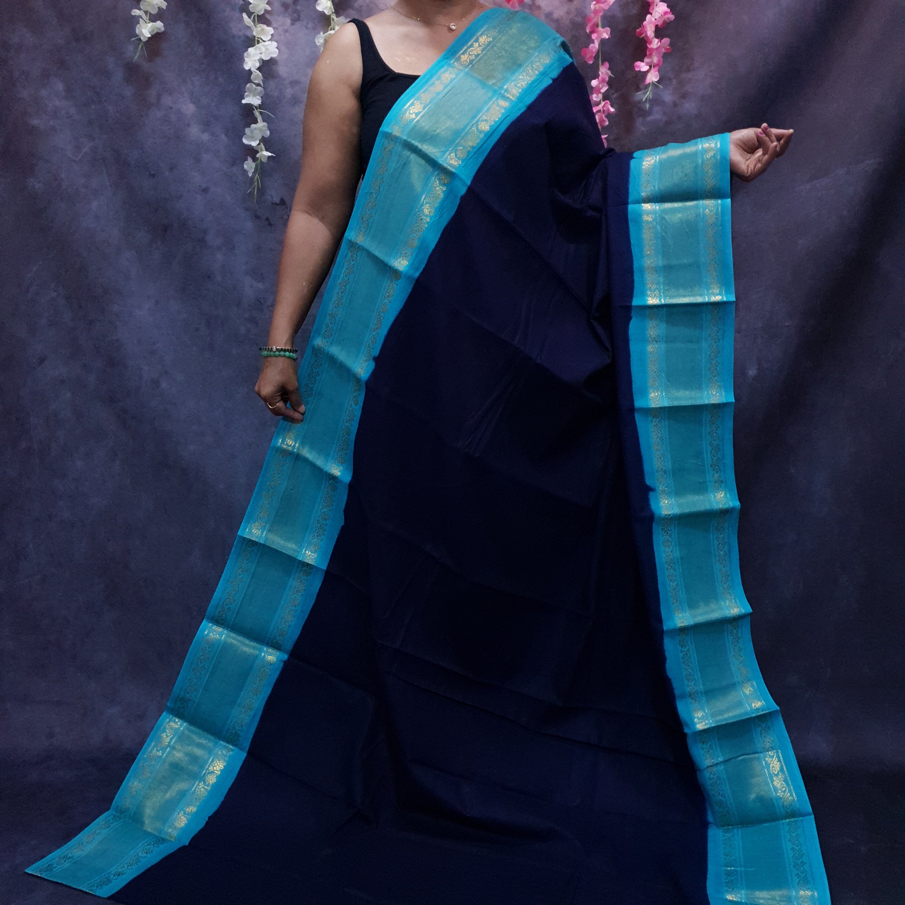 Navy Blue Sungudi Cotton Saree