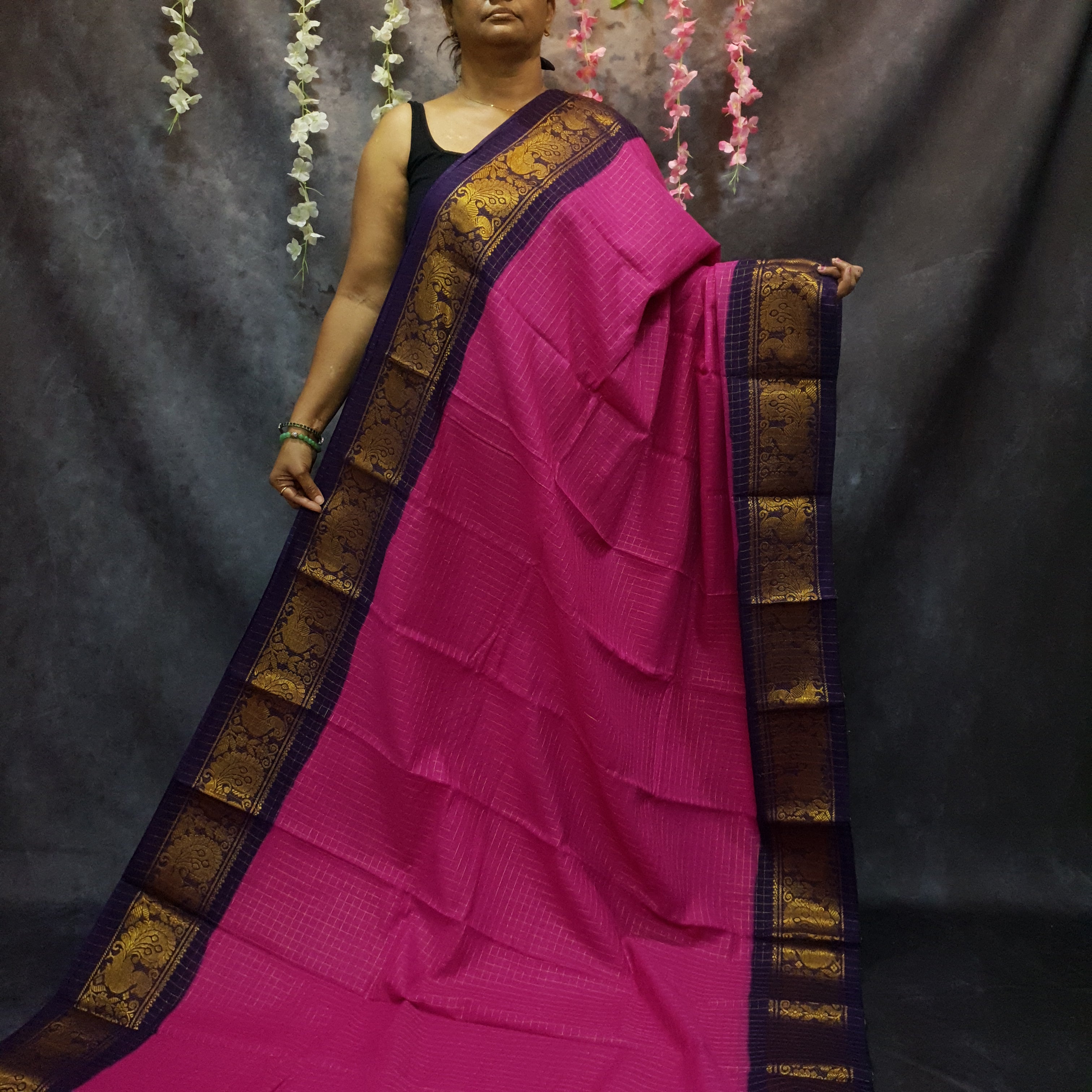 Pink Checked Sungudi Cotton Saree