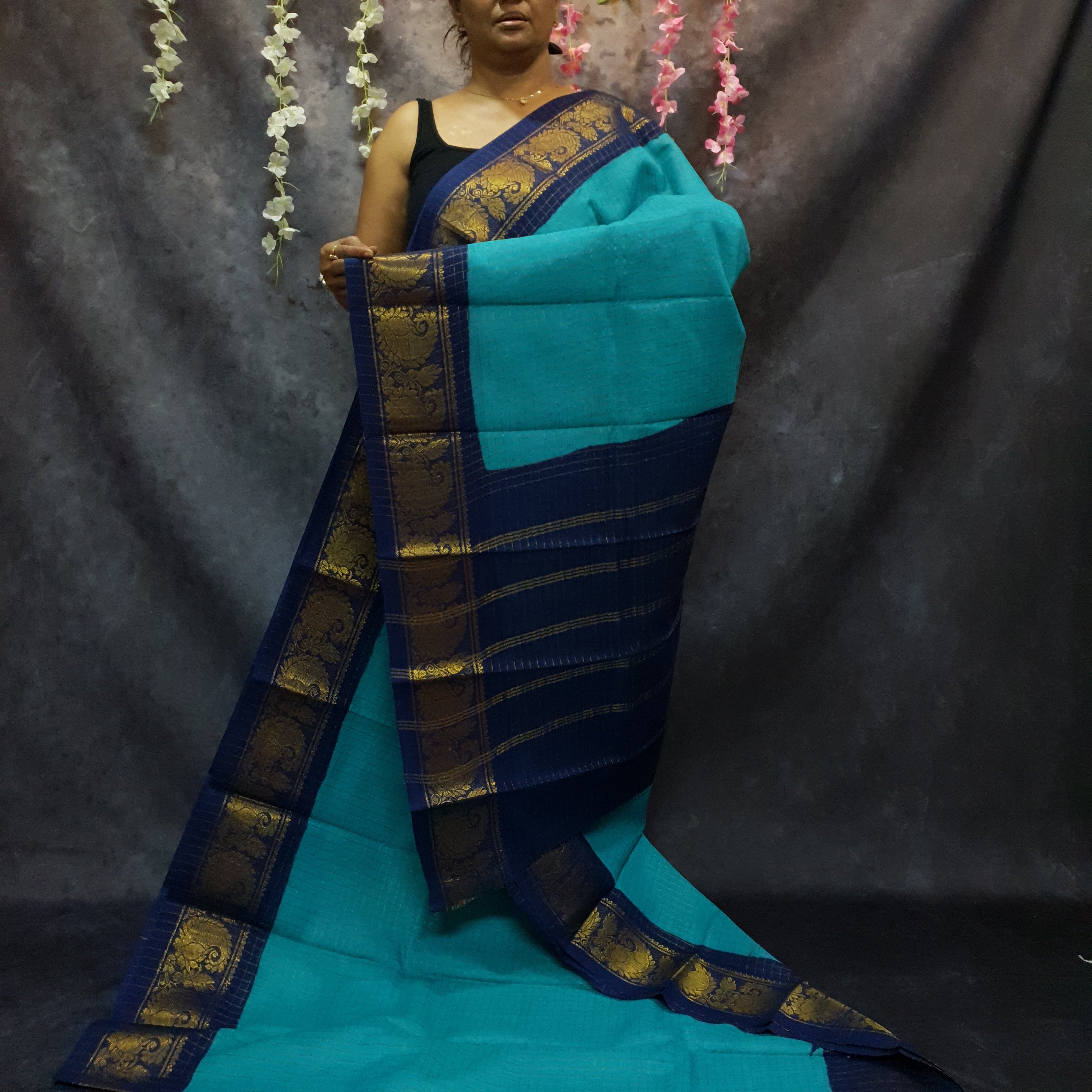 Sky Blue Checked Sungudi Cotton Saree