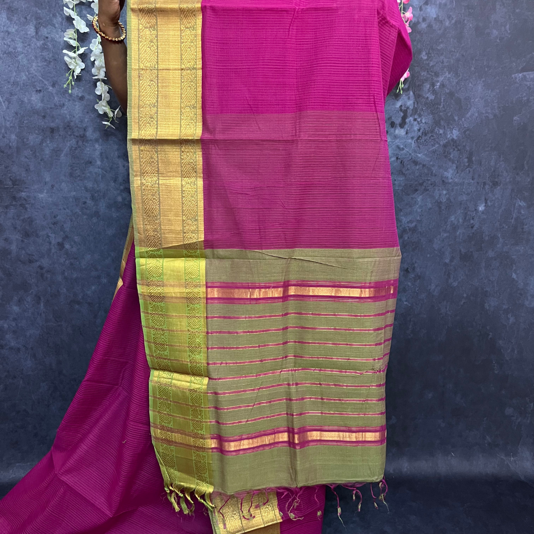 Bright Magenta Mangalagiri Handloom Cotton Saree