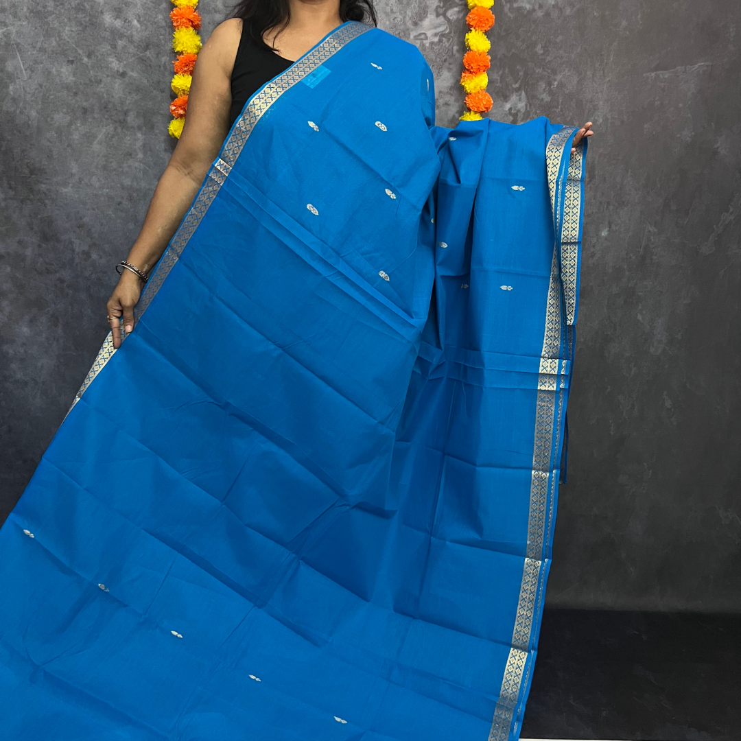 Blue Butta Chettinadu cotton saree