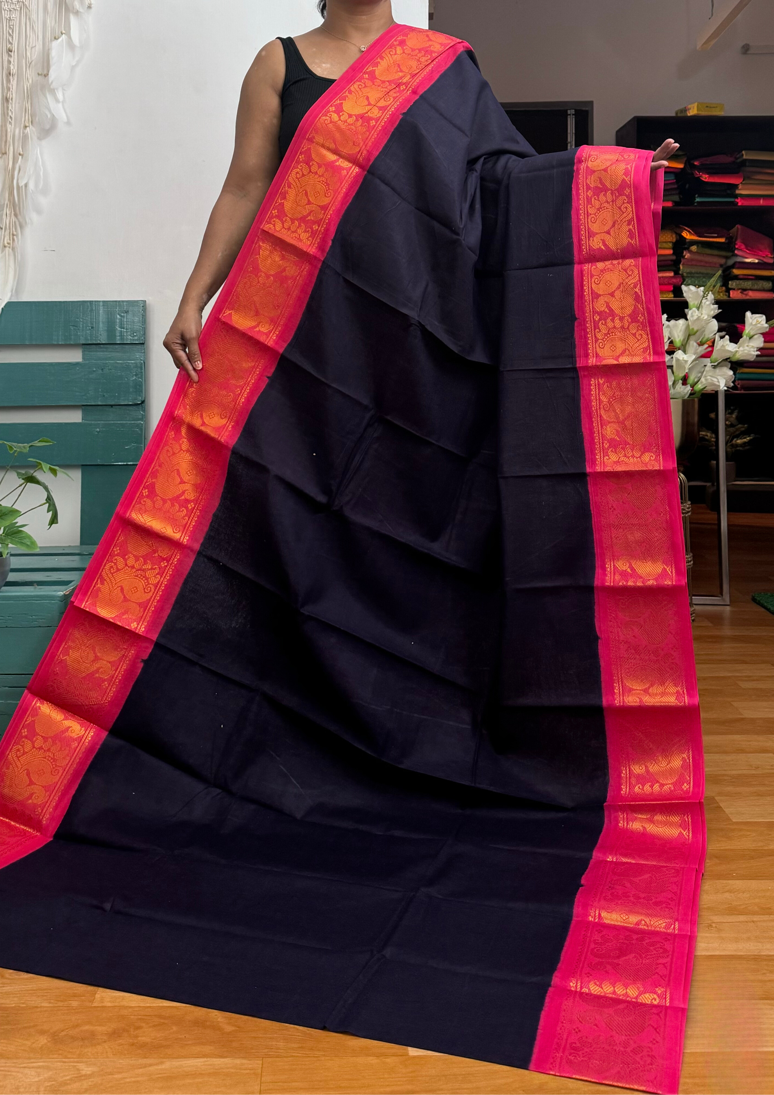 Jamun and Pink Sungudi Cotton Saree