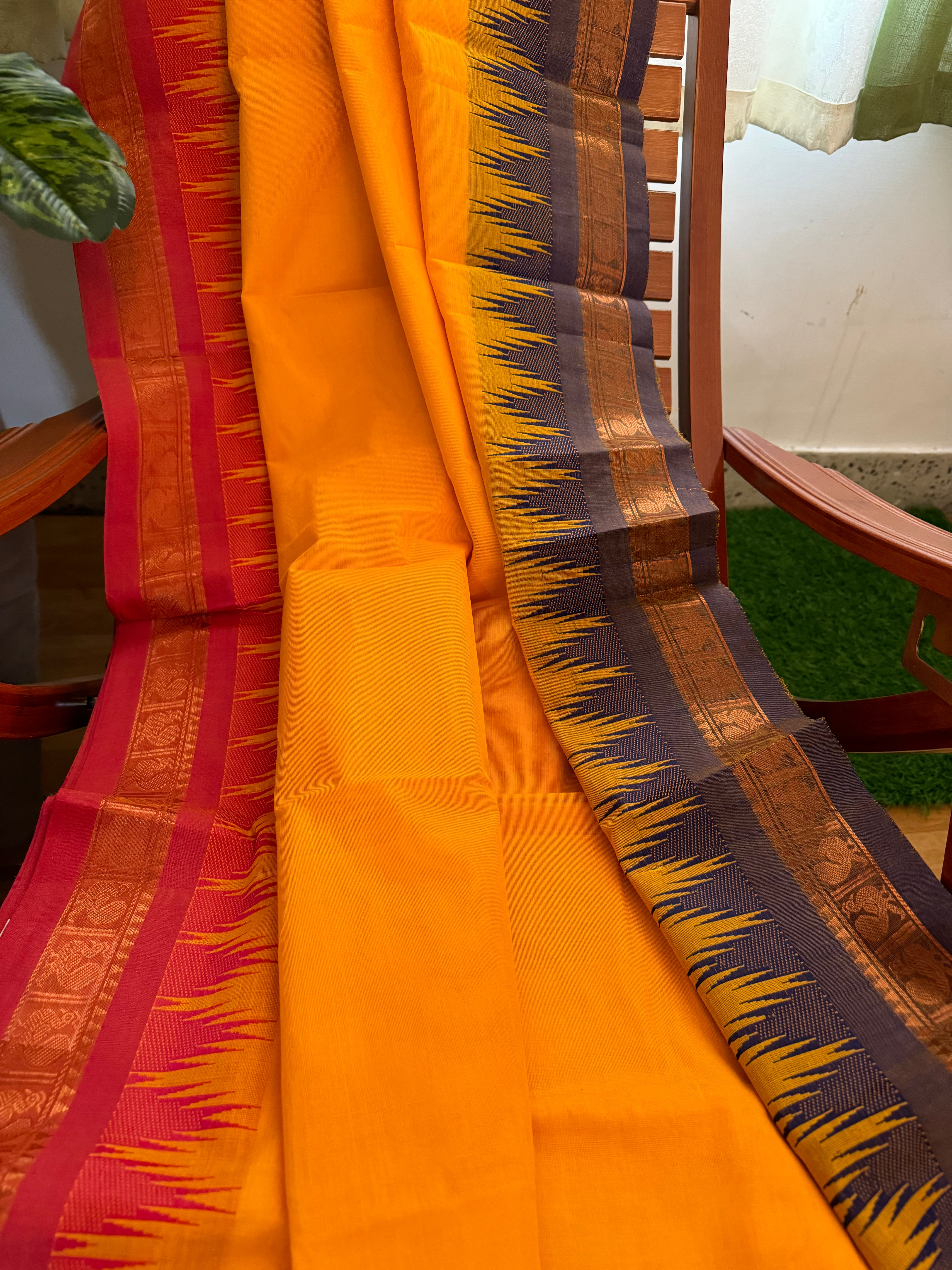 Yellow Ganga Jamuna Chettinadu Cotton Saree