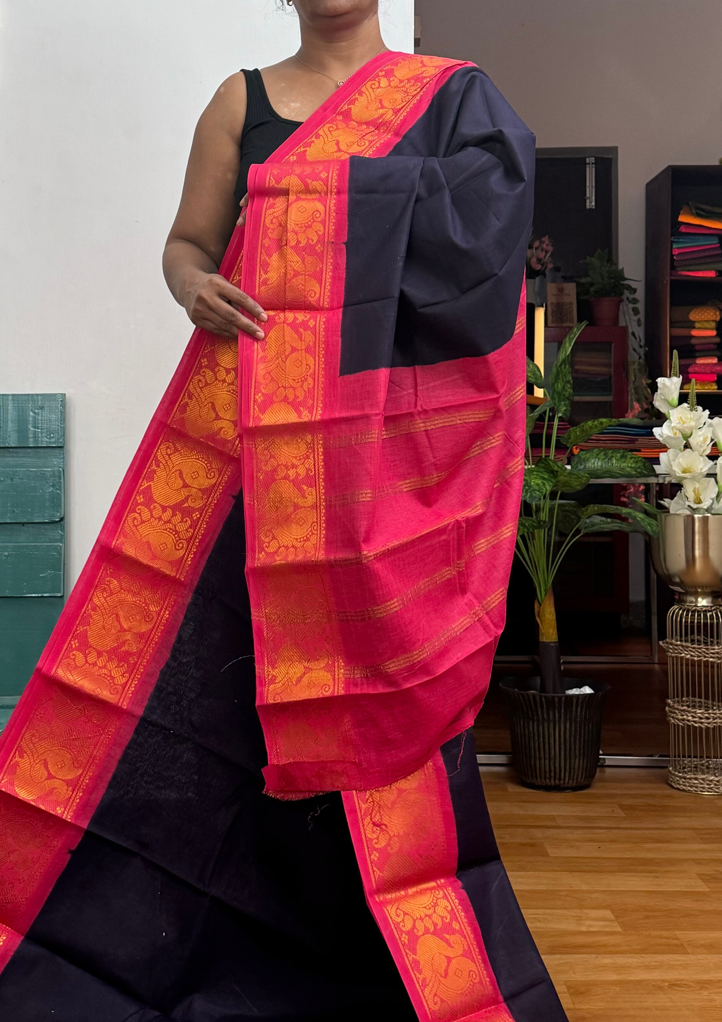 Jamun and Pink Sungudi Cotton Saree