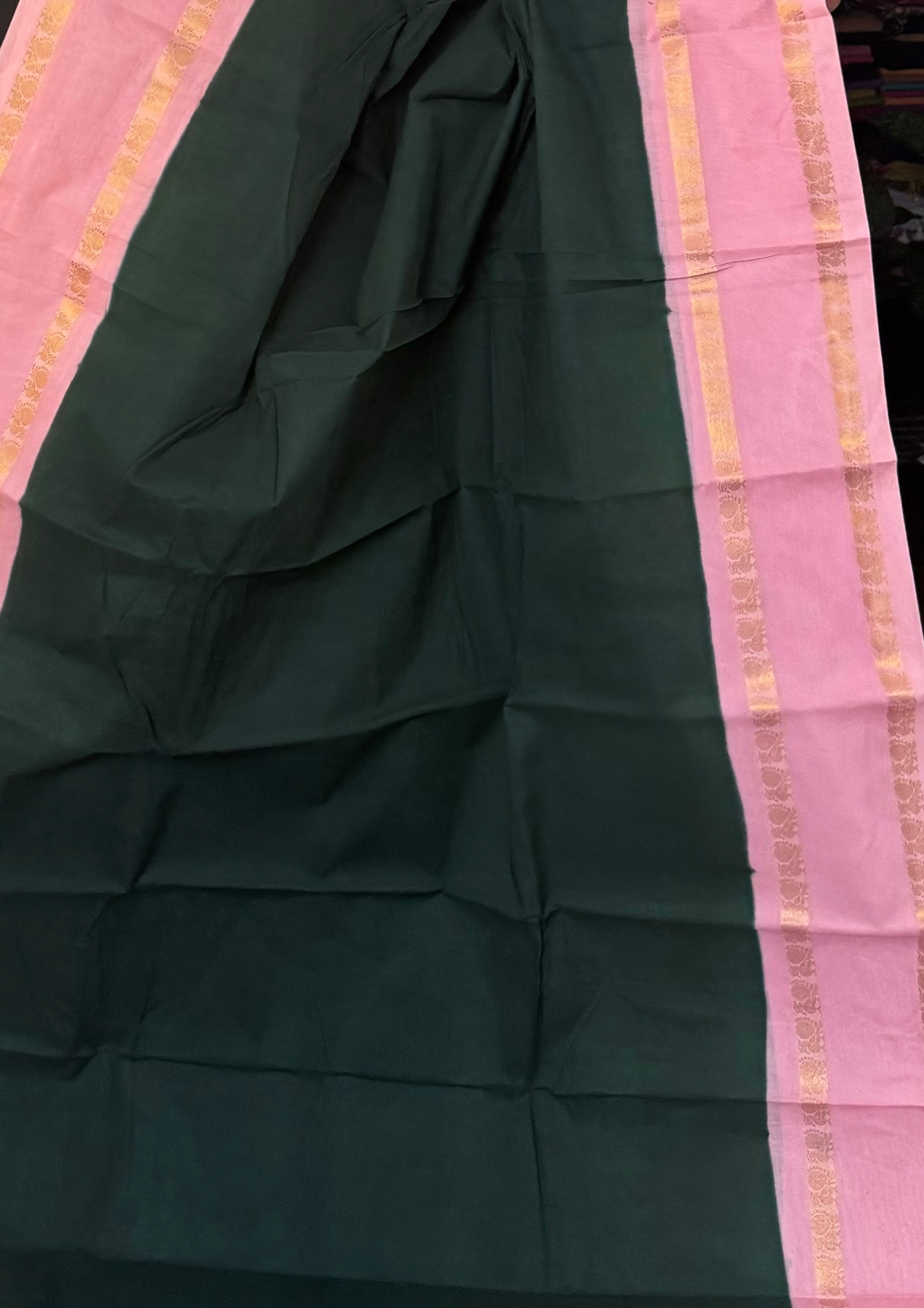 Green and Pink Sungudi Cotton Saree with Retta Pettu Border