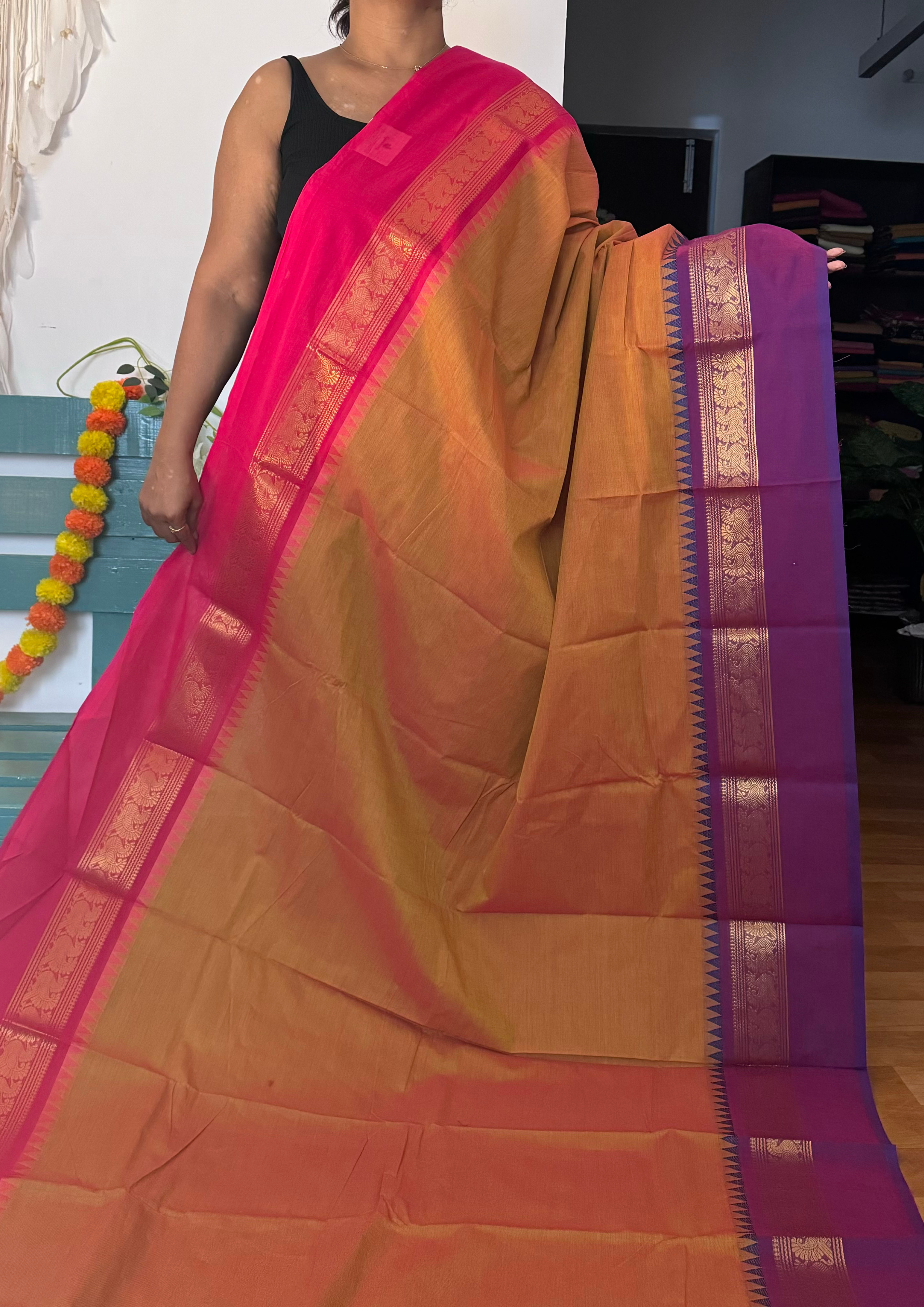 Mustard  Ganga Jamuna Chettinadu Cotton Saree