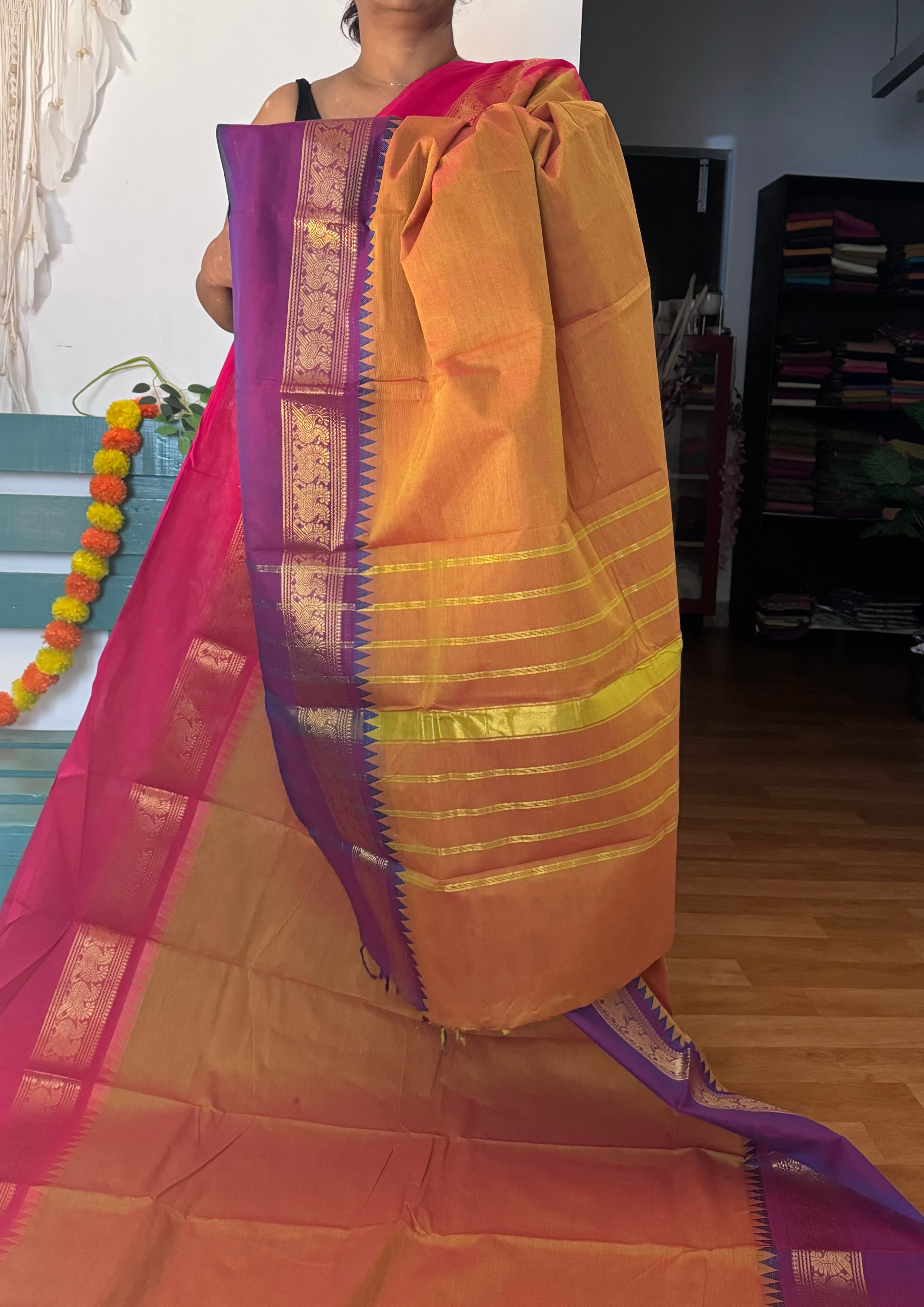 Mustard  Ganga Jamuna Chettinadu Cotton Saree