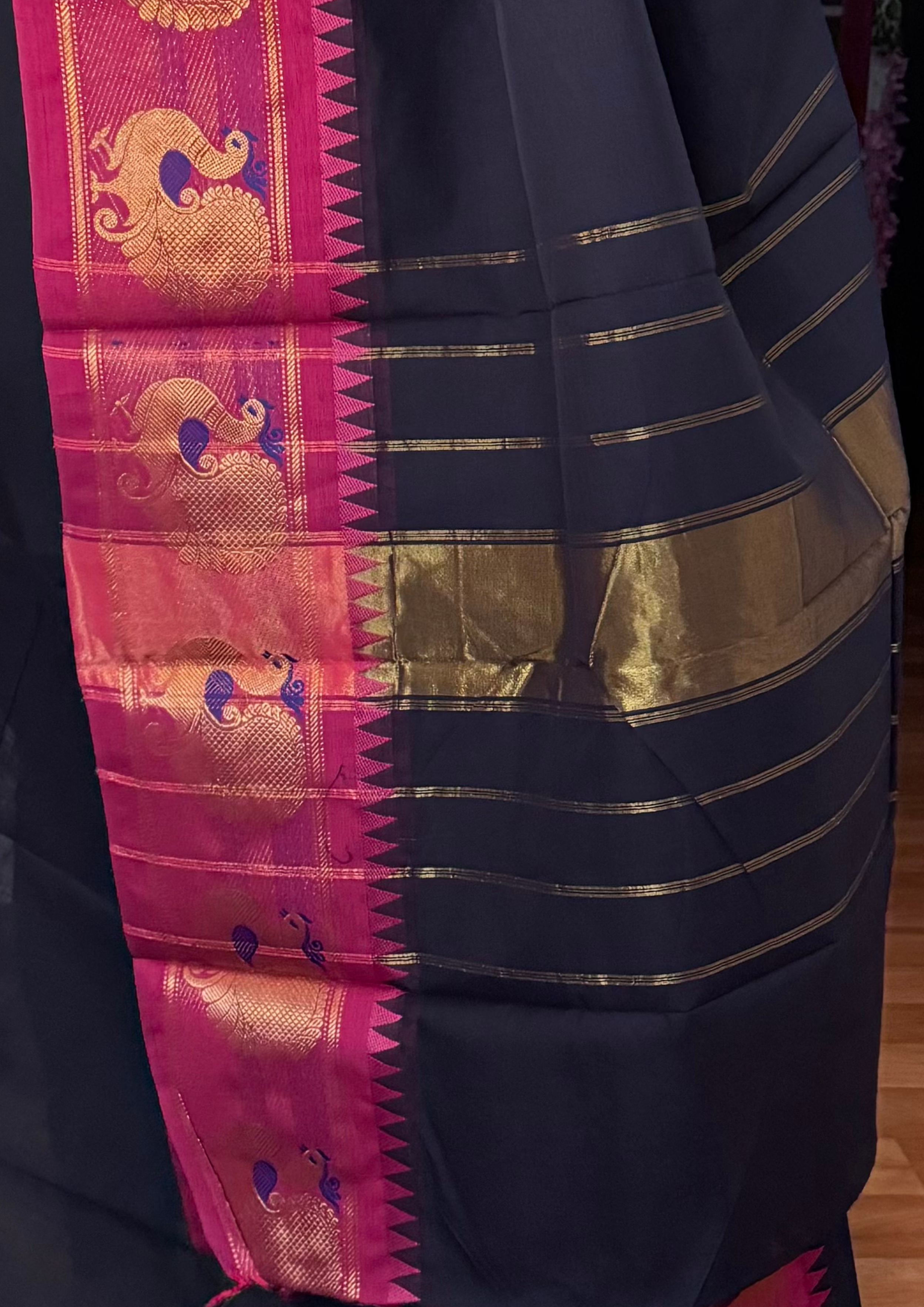 Navy Blue Chettinadu Cotton Saree