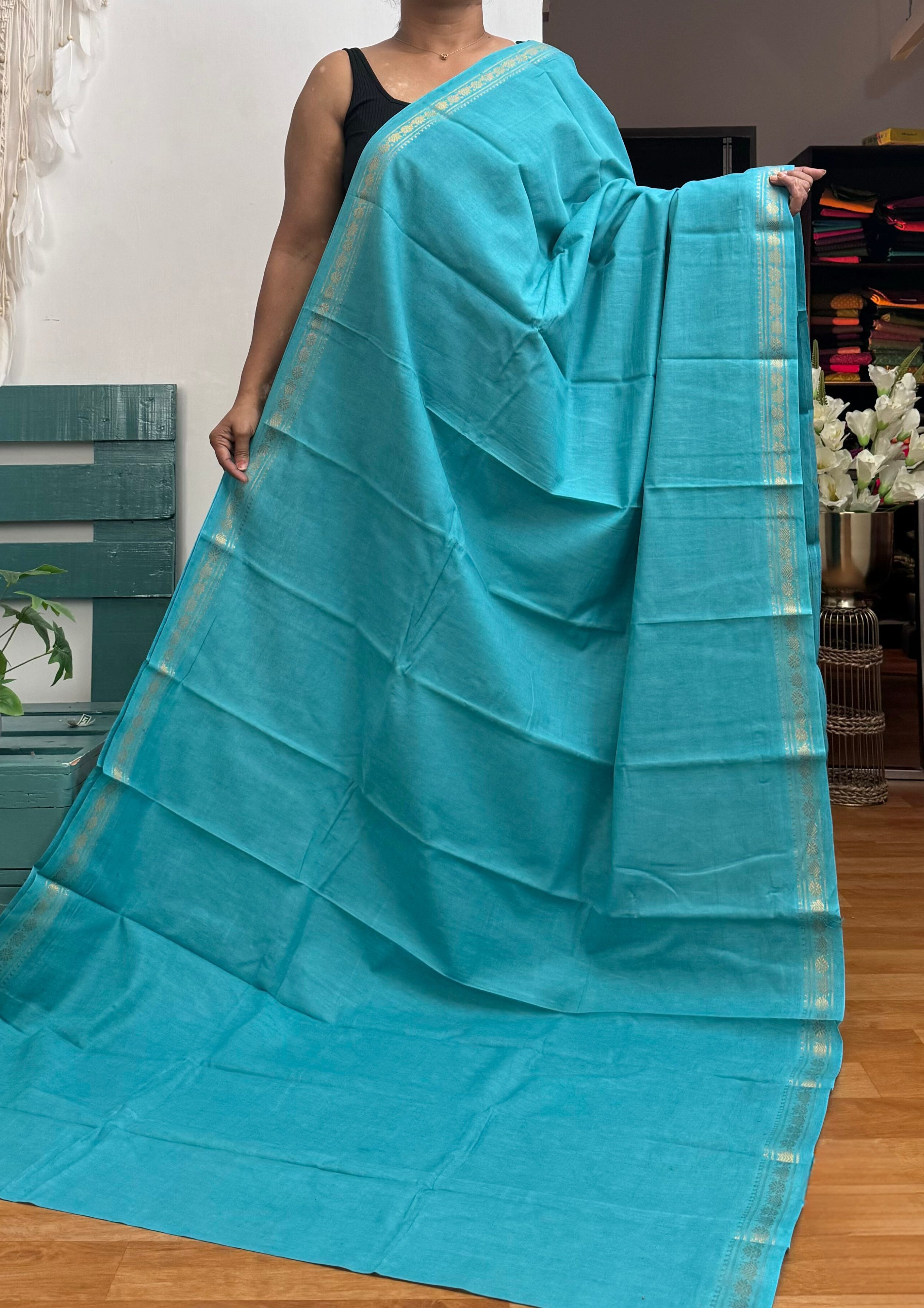 Sky Blue Sungudi Cotton Saree