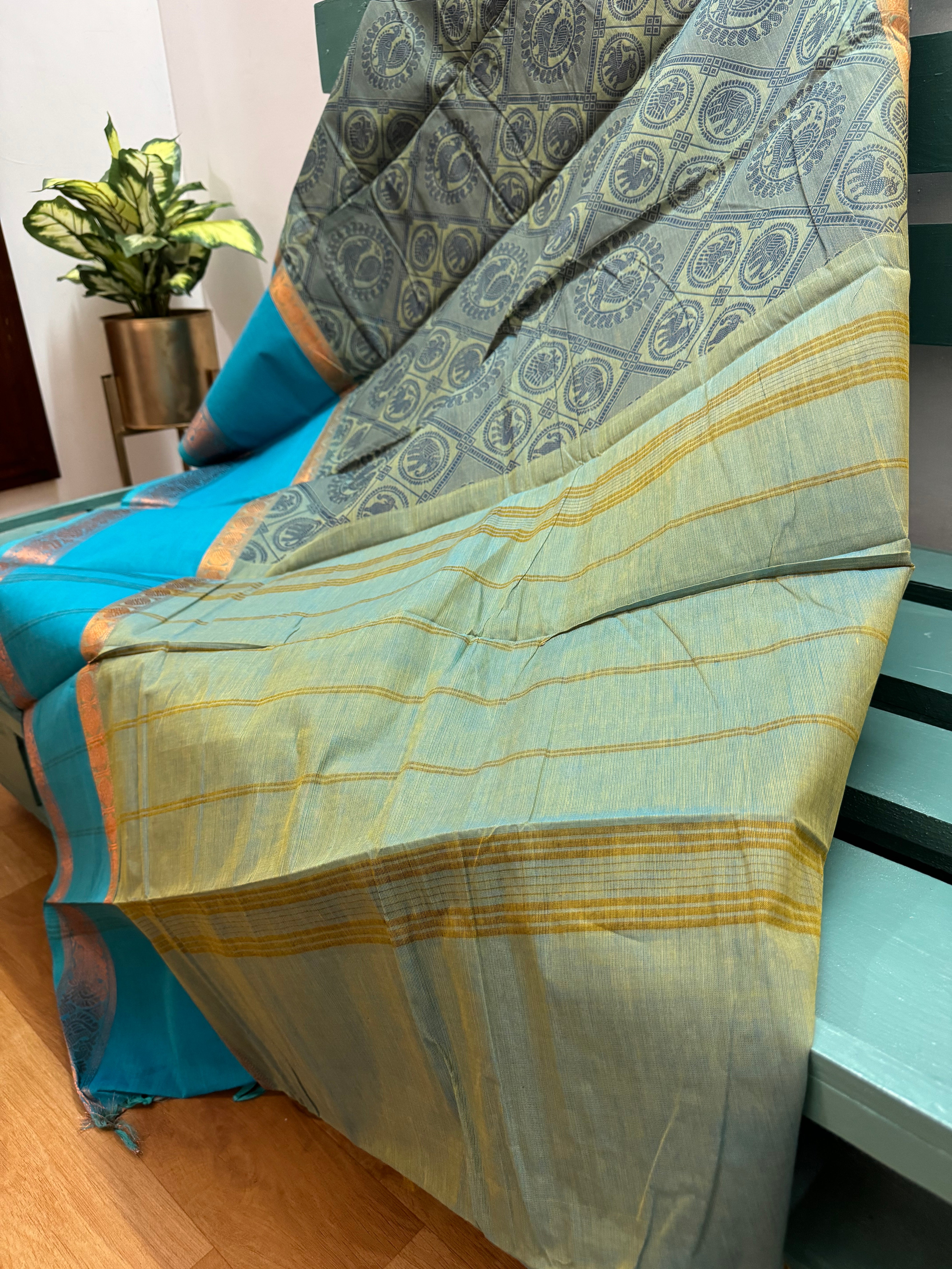 Greenish Blue Vanasingaram Cotton Saree