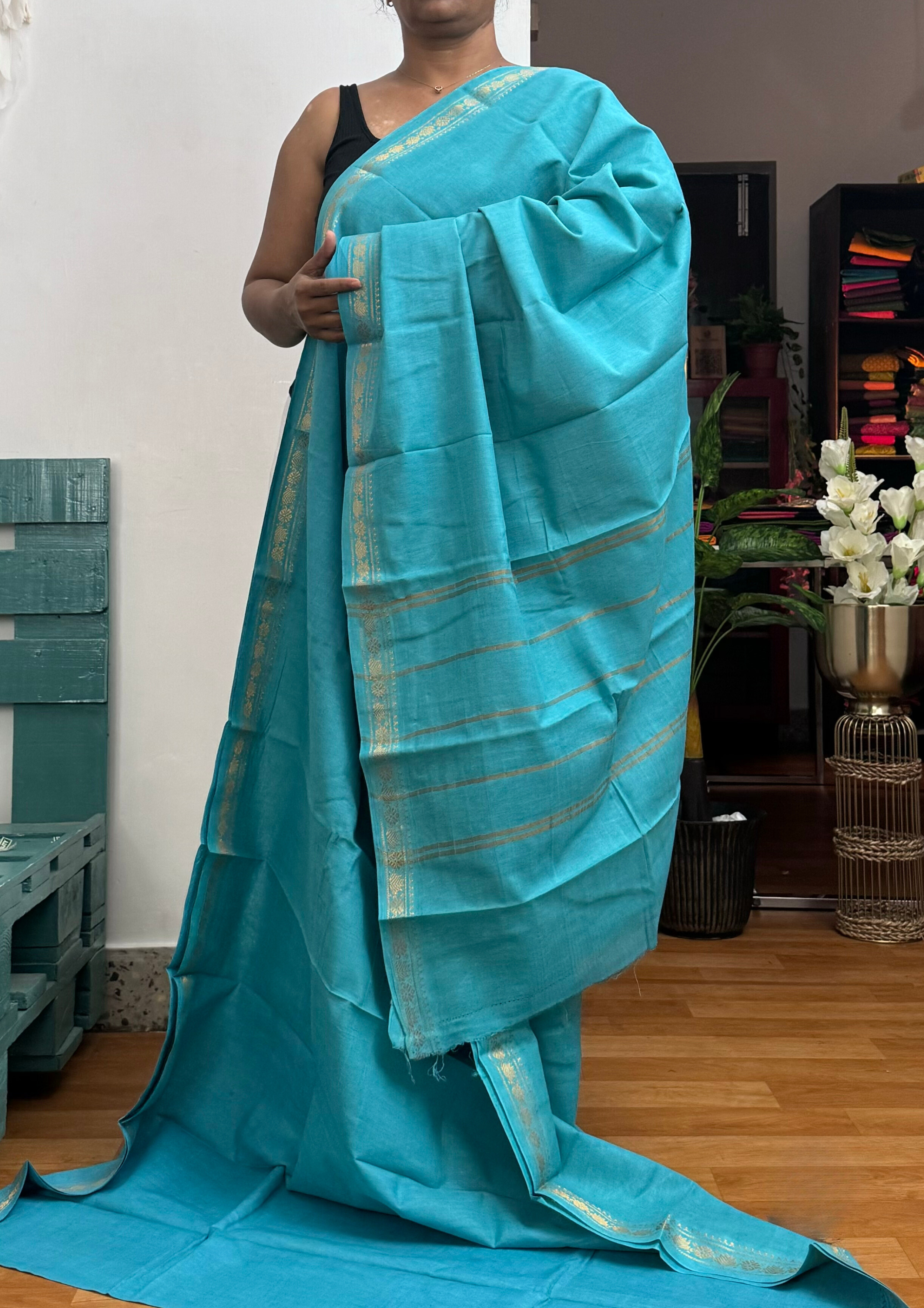 Sky Blue Sungudi Cotton Saree