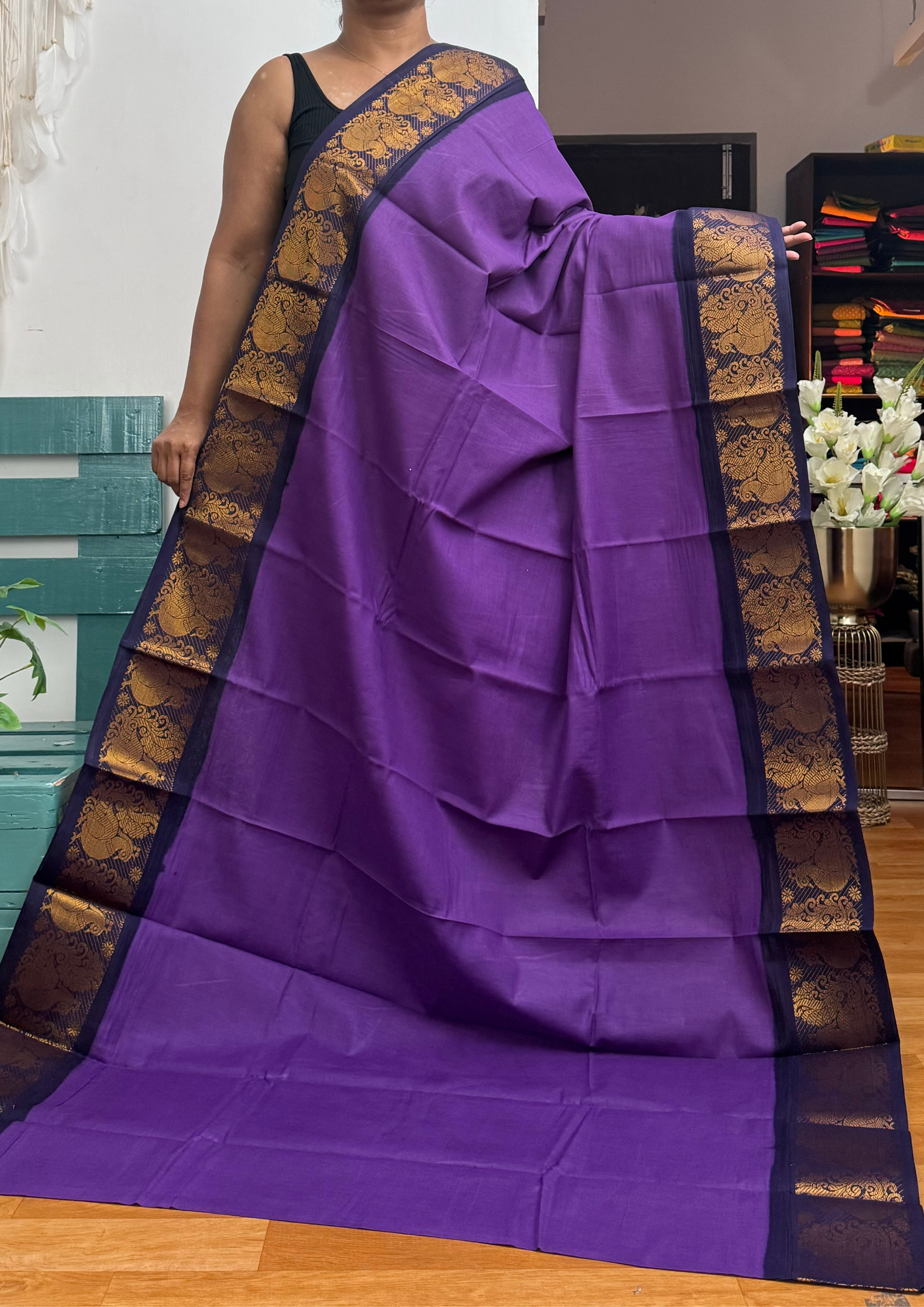 Deep Purple Sungudi Cotton Saree