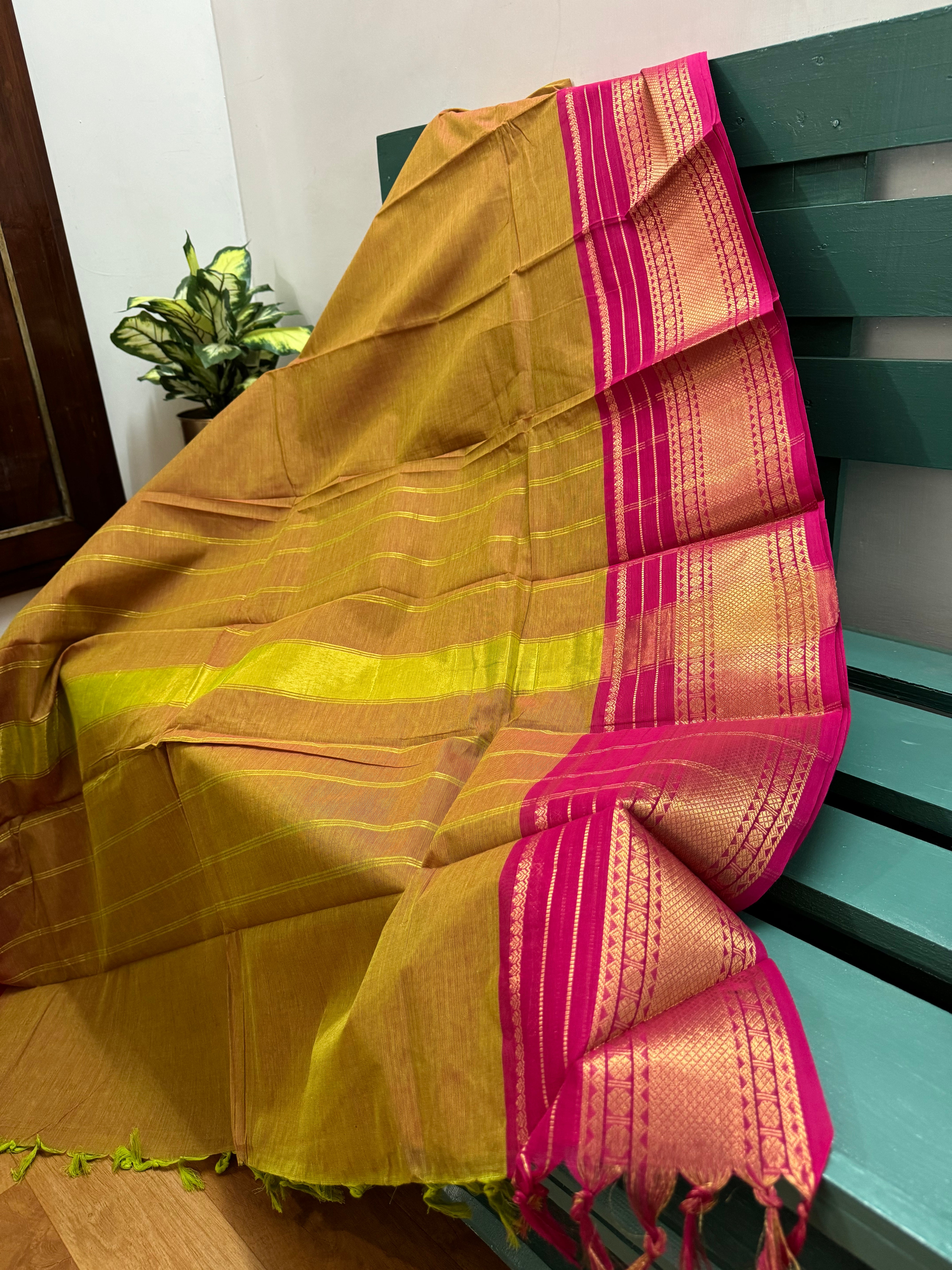 Mustard and Pink  Chettinadu Cotton Saree