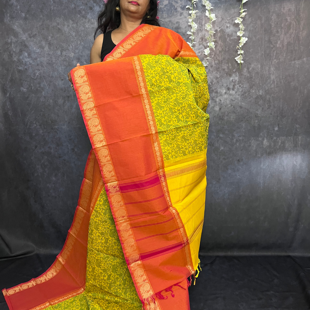 Beige and Maroon Vanasingaram Saree