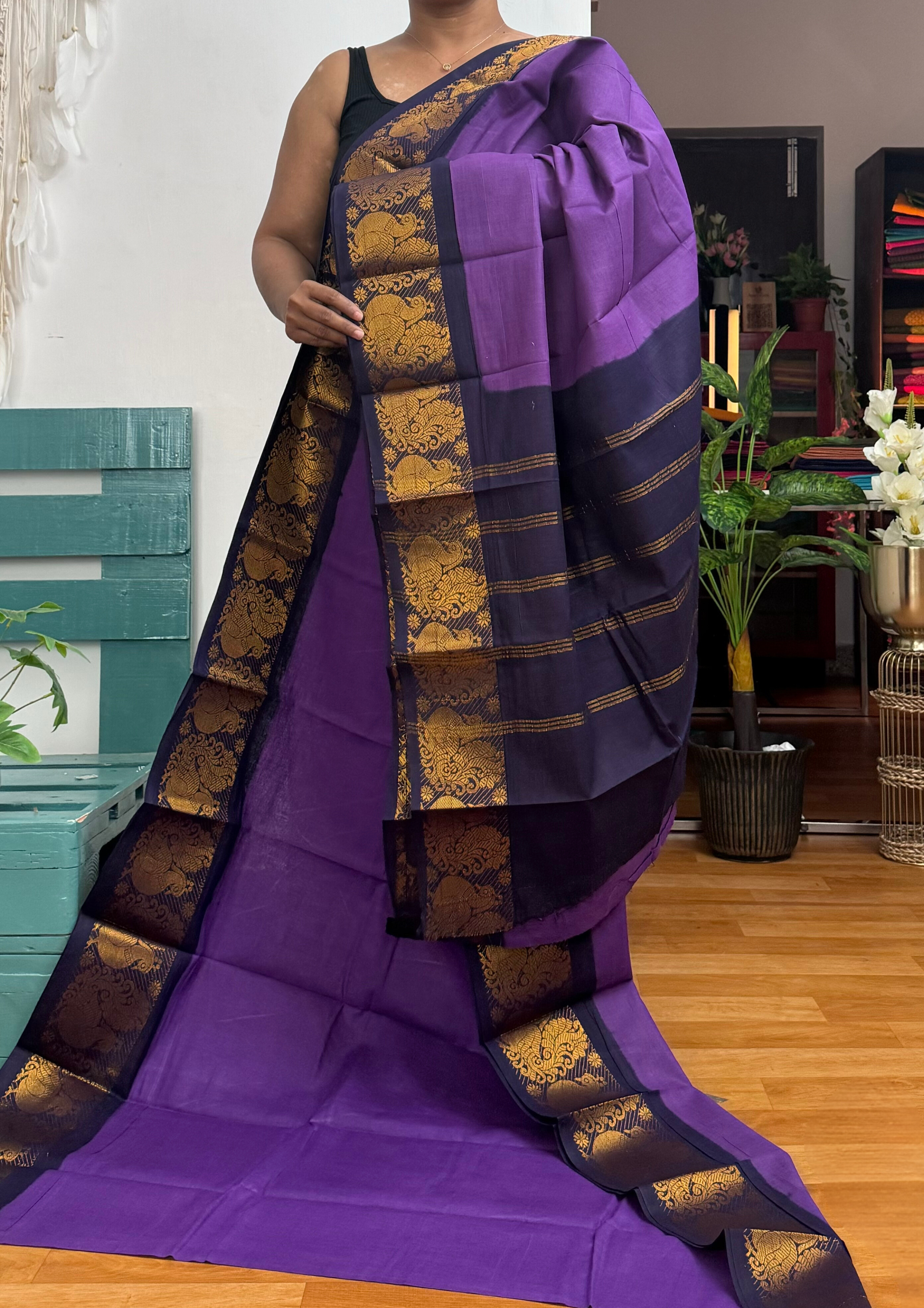 Deep Purple Sungudi Cotton Saree