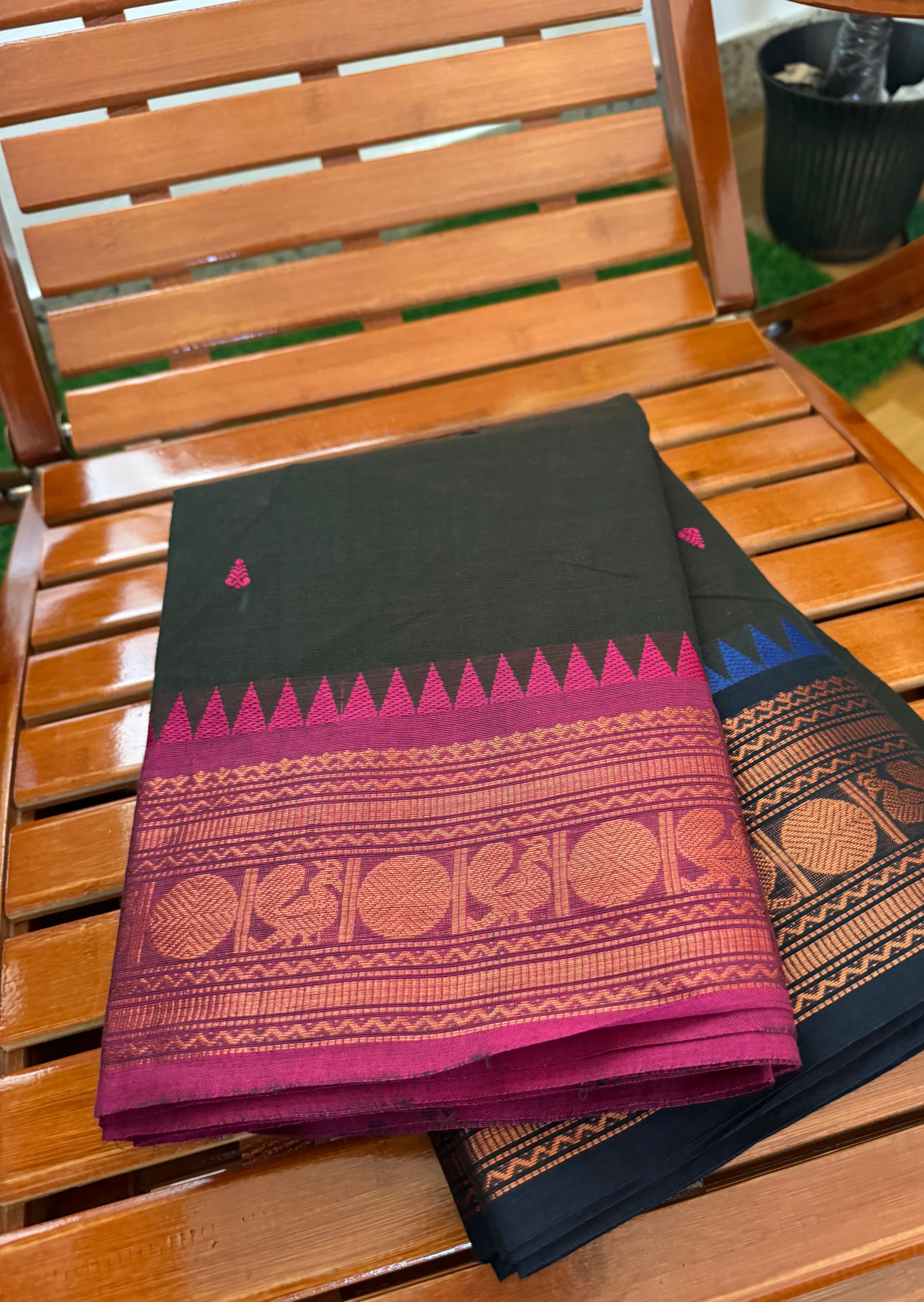 Forest Green Ganga Jamuna Chettinadu Cotton Saree