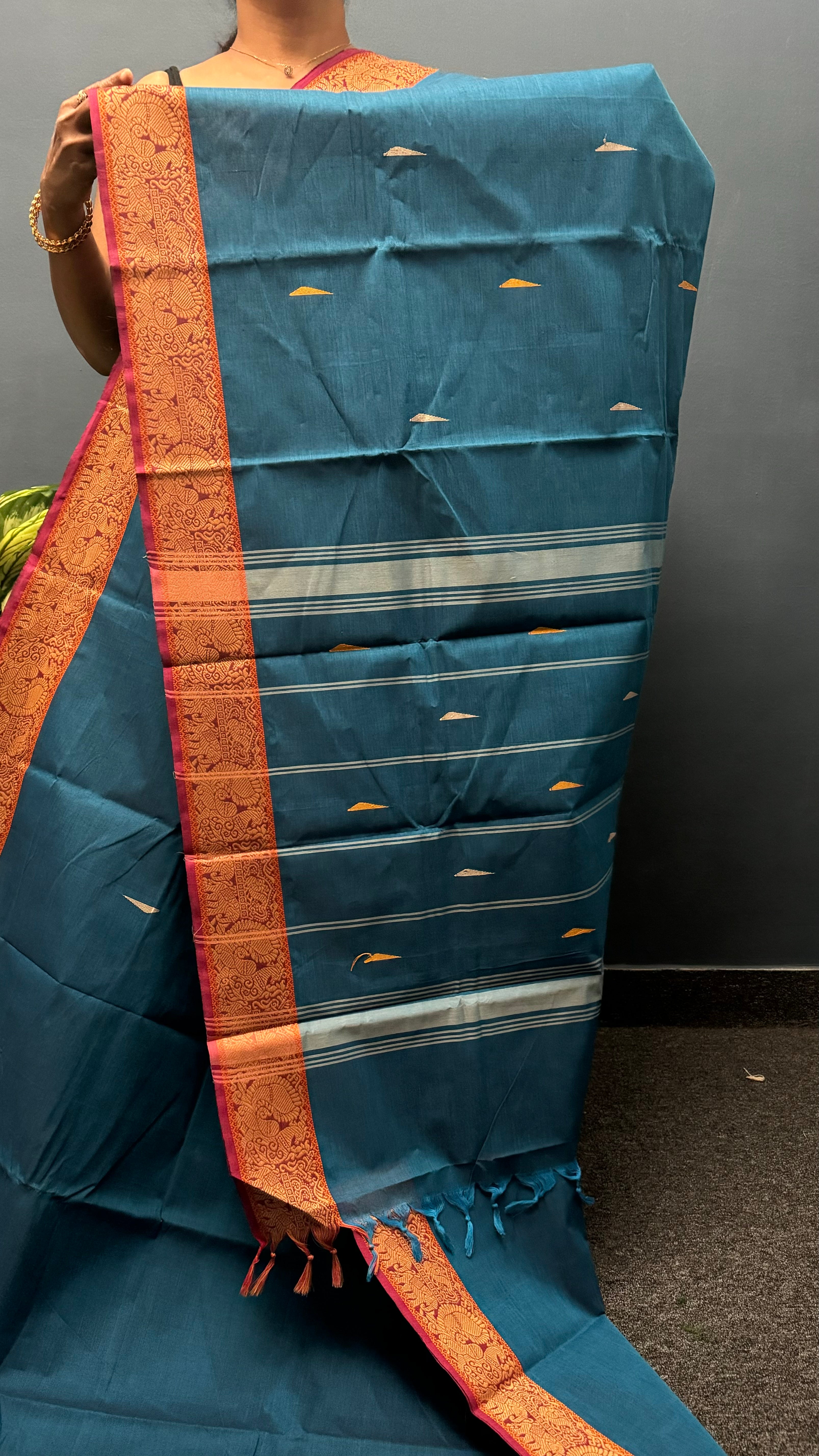 Rama Blue Vanasingaram Border Chettinadu Cotton Saree