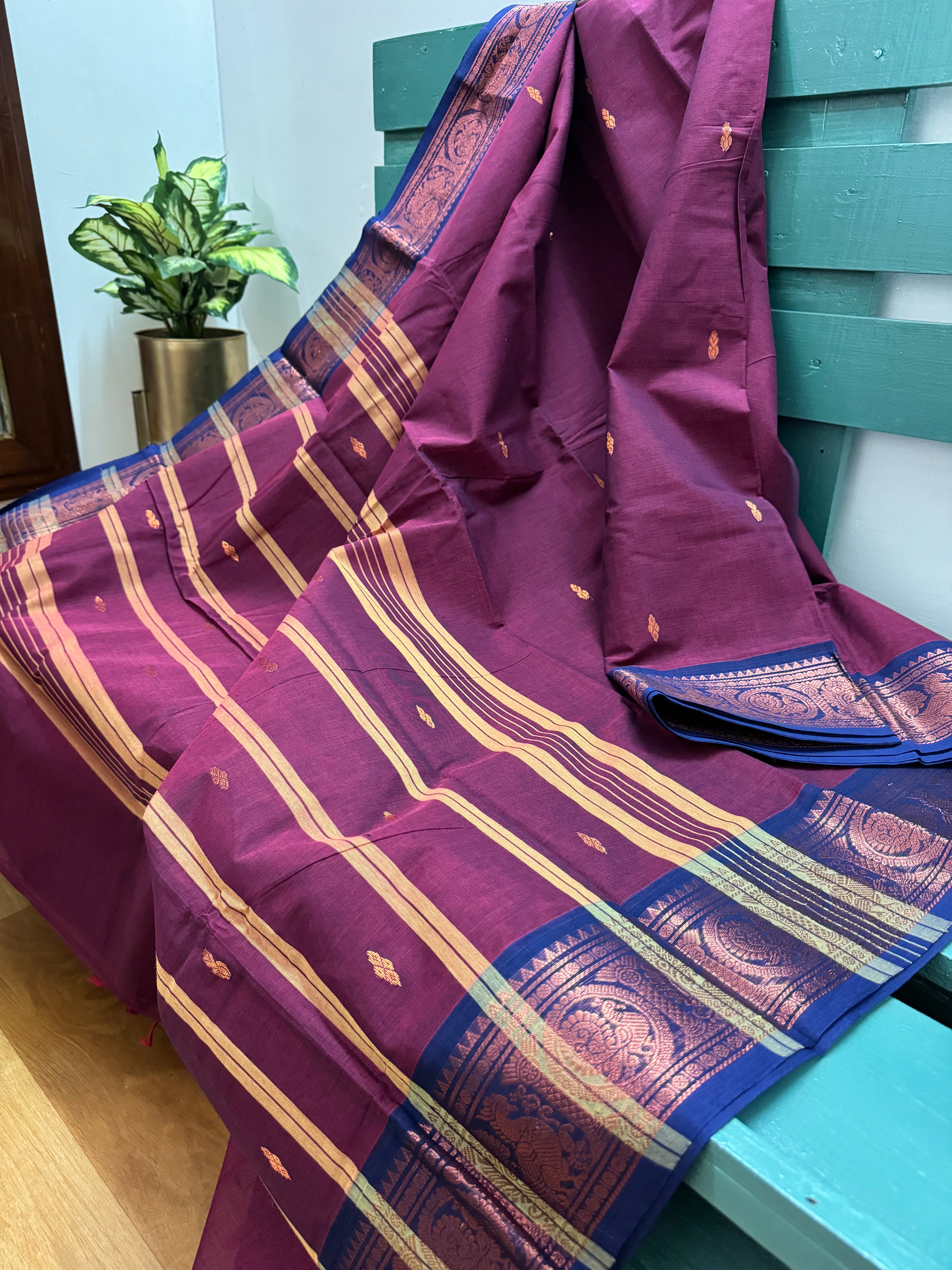 Dark Magenta Chettinadu Cotton Saree