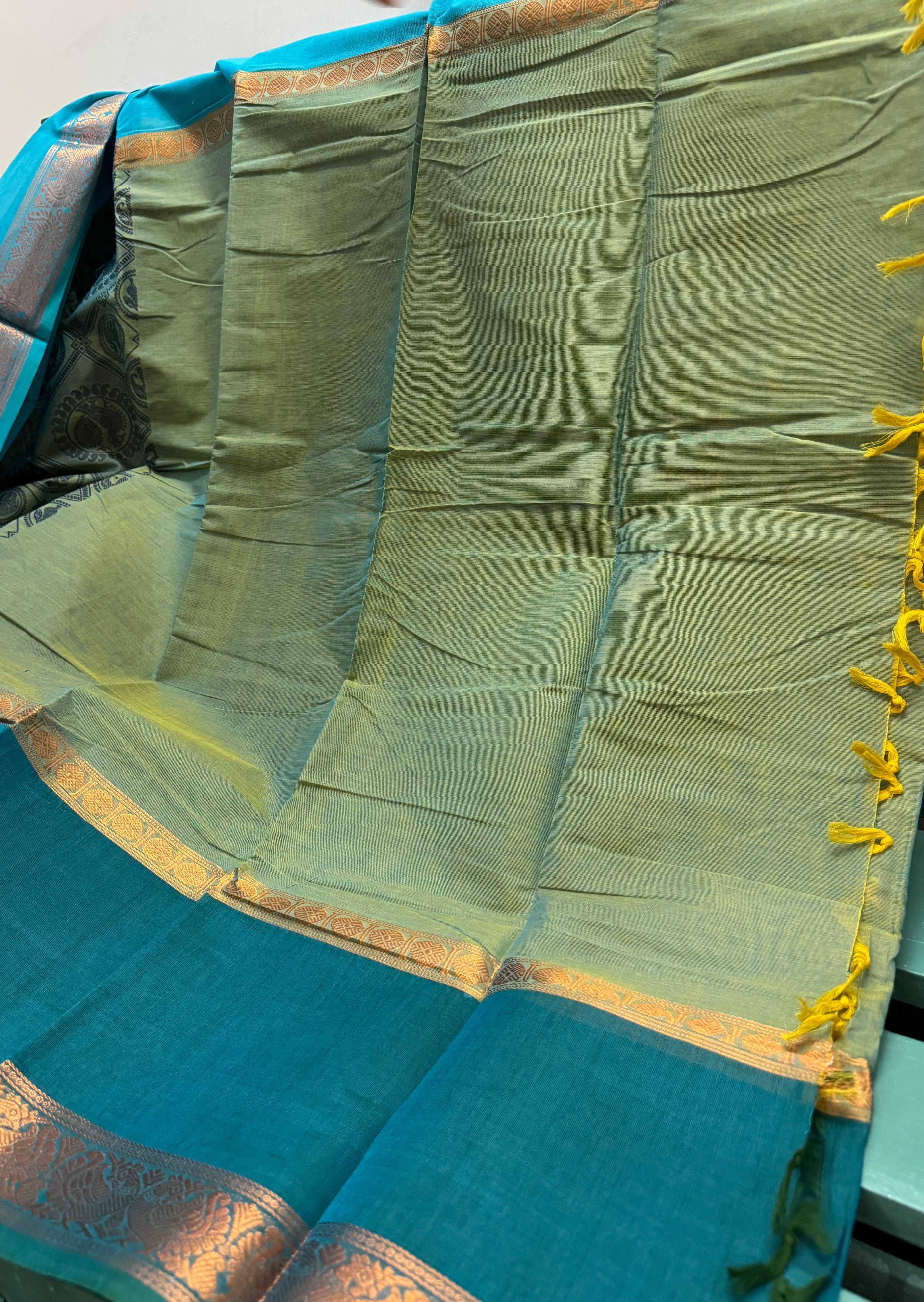 Greenish Blue Vanasingaram Cotton Saree