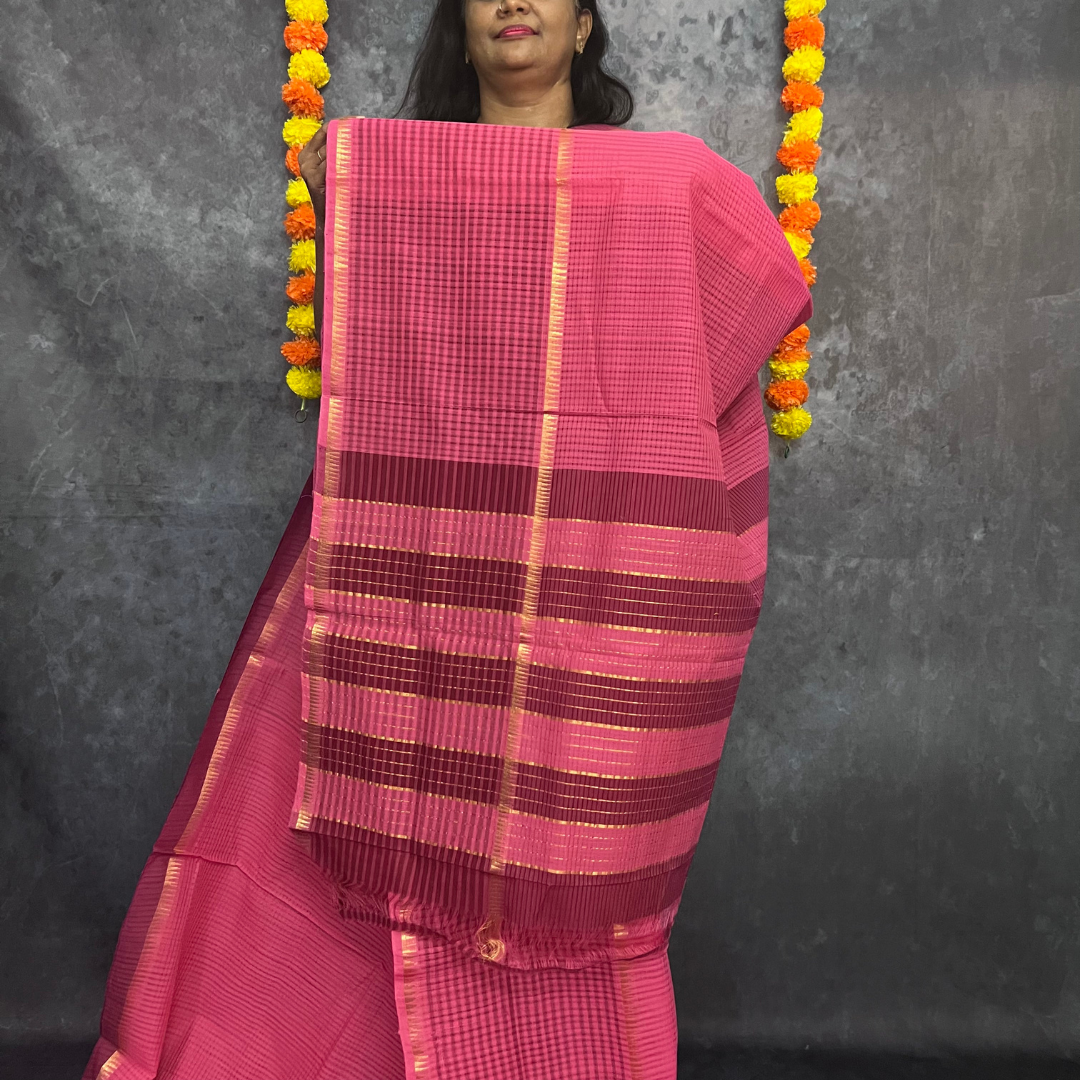 Light Dusty Pink Mangalagiri Handloom Cotton Saree