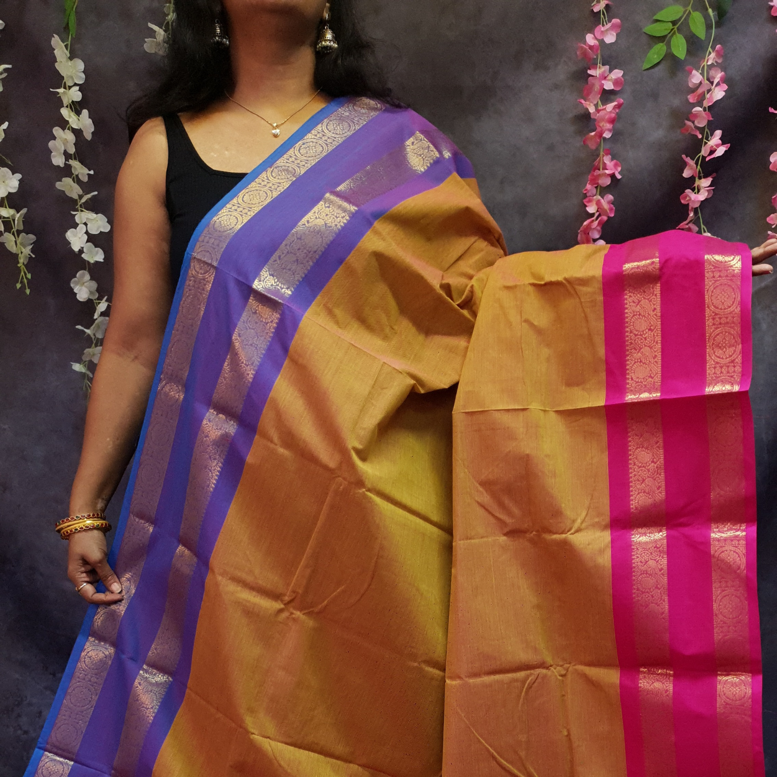 Mustard Retta Betta Ganga Jamuna Chettinadu Saree