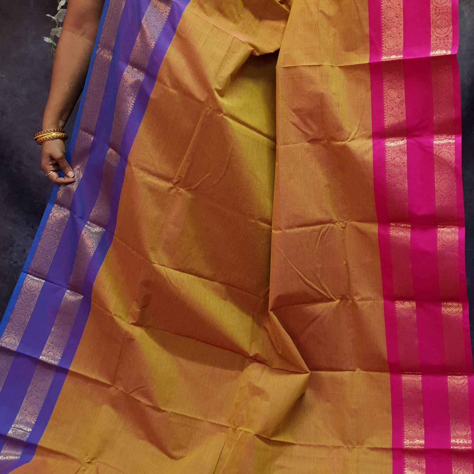 Mustard Retta Betta Ganga Jamuna Chettinadu Saree