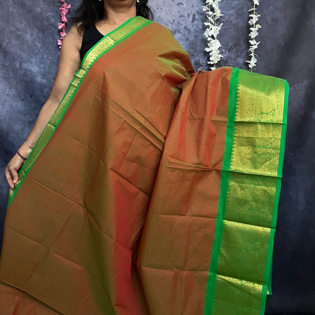 Double shaded brown chettinadu cotton saree