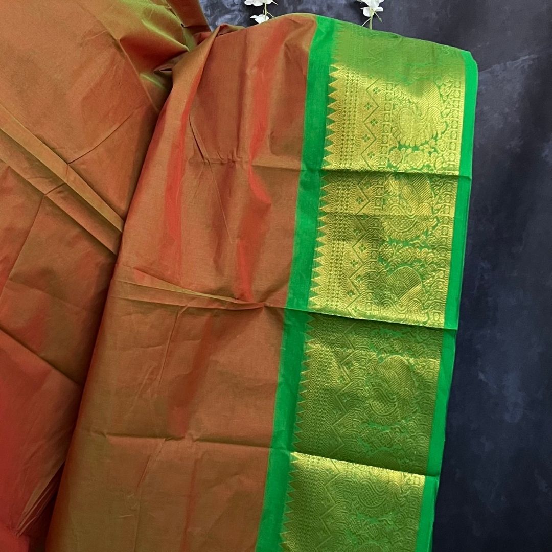 Double shaded brown chettinadu cotton saree