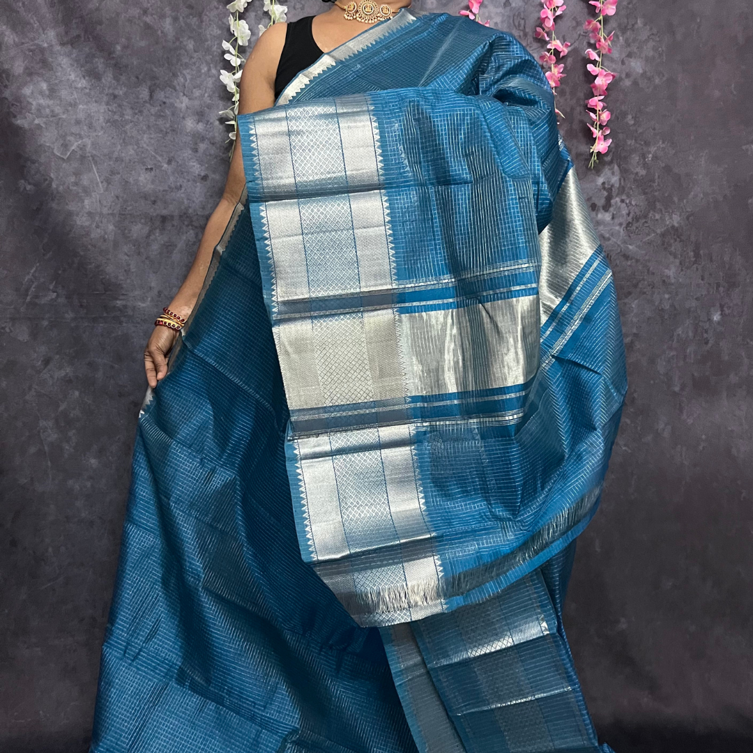 Blue Mangalagiri Silk Cotton Saree