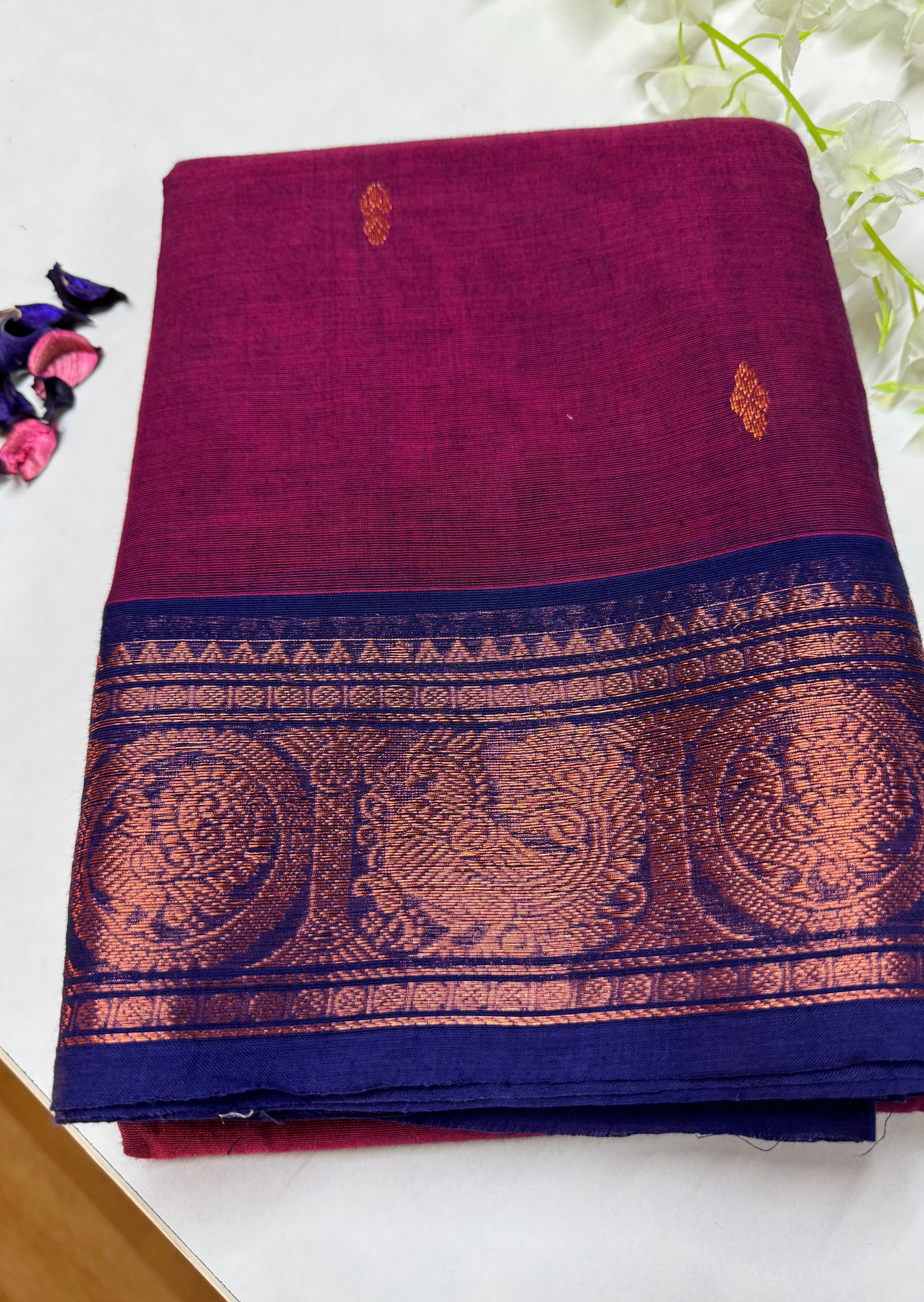 Dark Magenta Chettinadu Cotton Saree