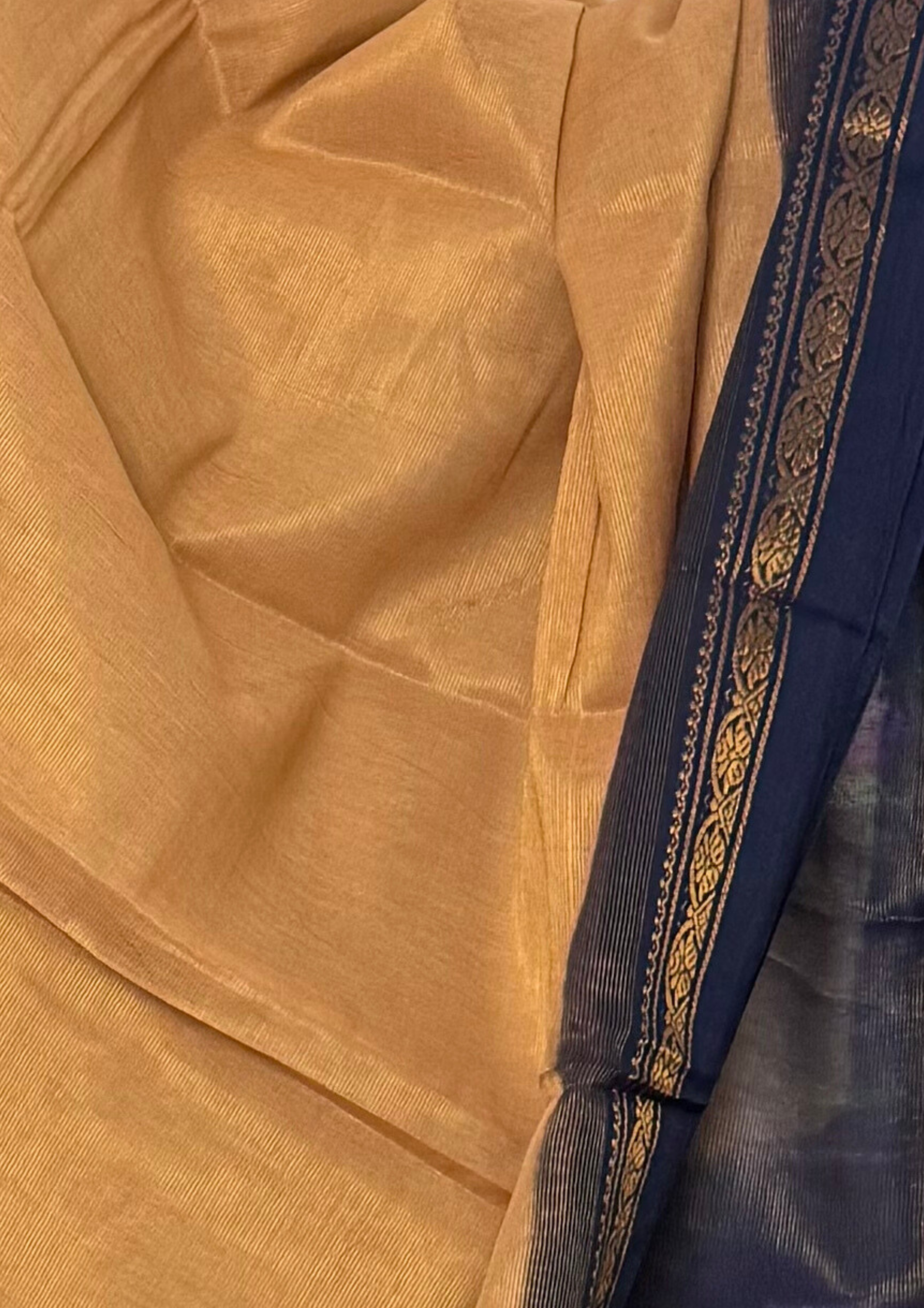 Biscuit Brown and Navy Blue Vairaoosi Cotton Saree