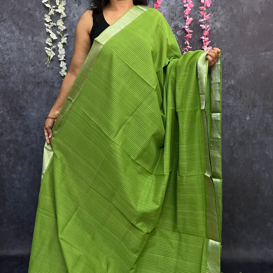 Parrot Green Mangalagiri Handloom Cotton Saree