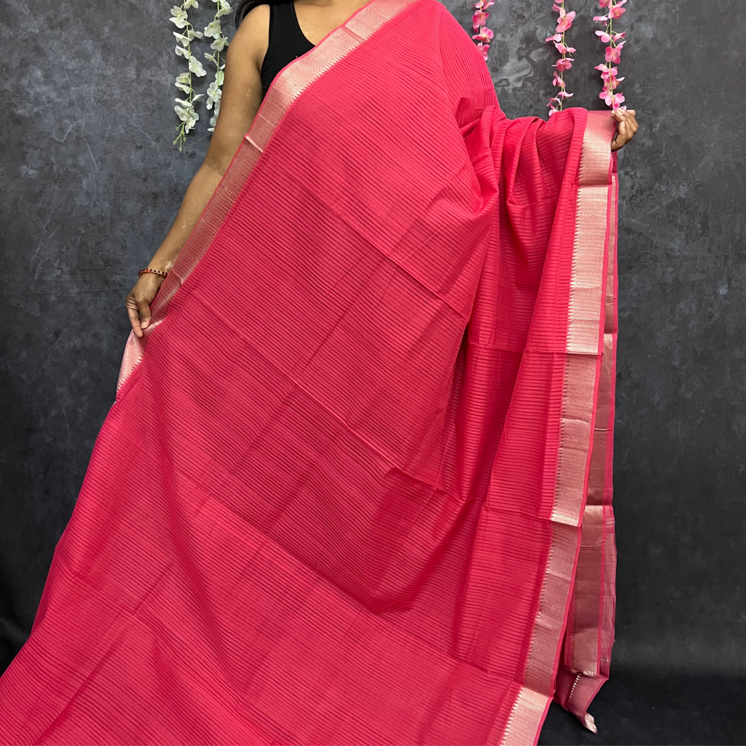 Dark Peach Mangalagiri Handloom Cotton Saree