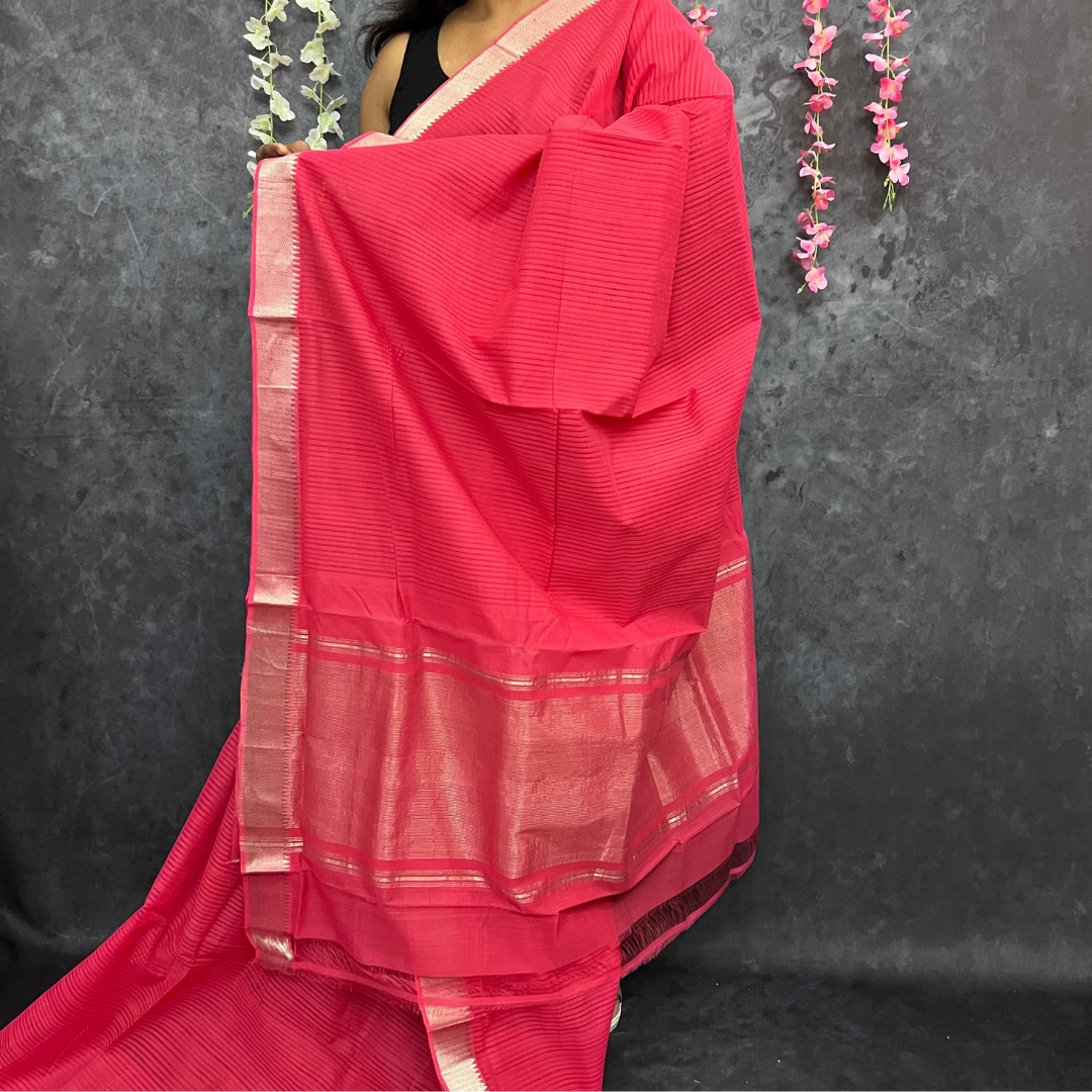 Dark Peach Mangalagiri Handloom Cotton Saree