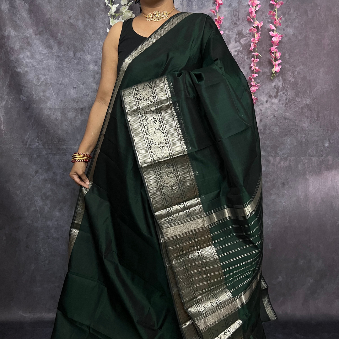 Dark Green Mangalagiri Silk Cotton Saree