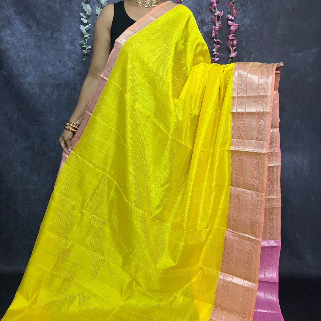 Lemon Yellow Mangalagiri Silk Cotton Saree