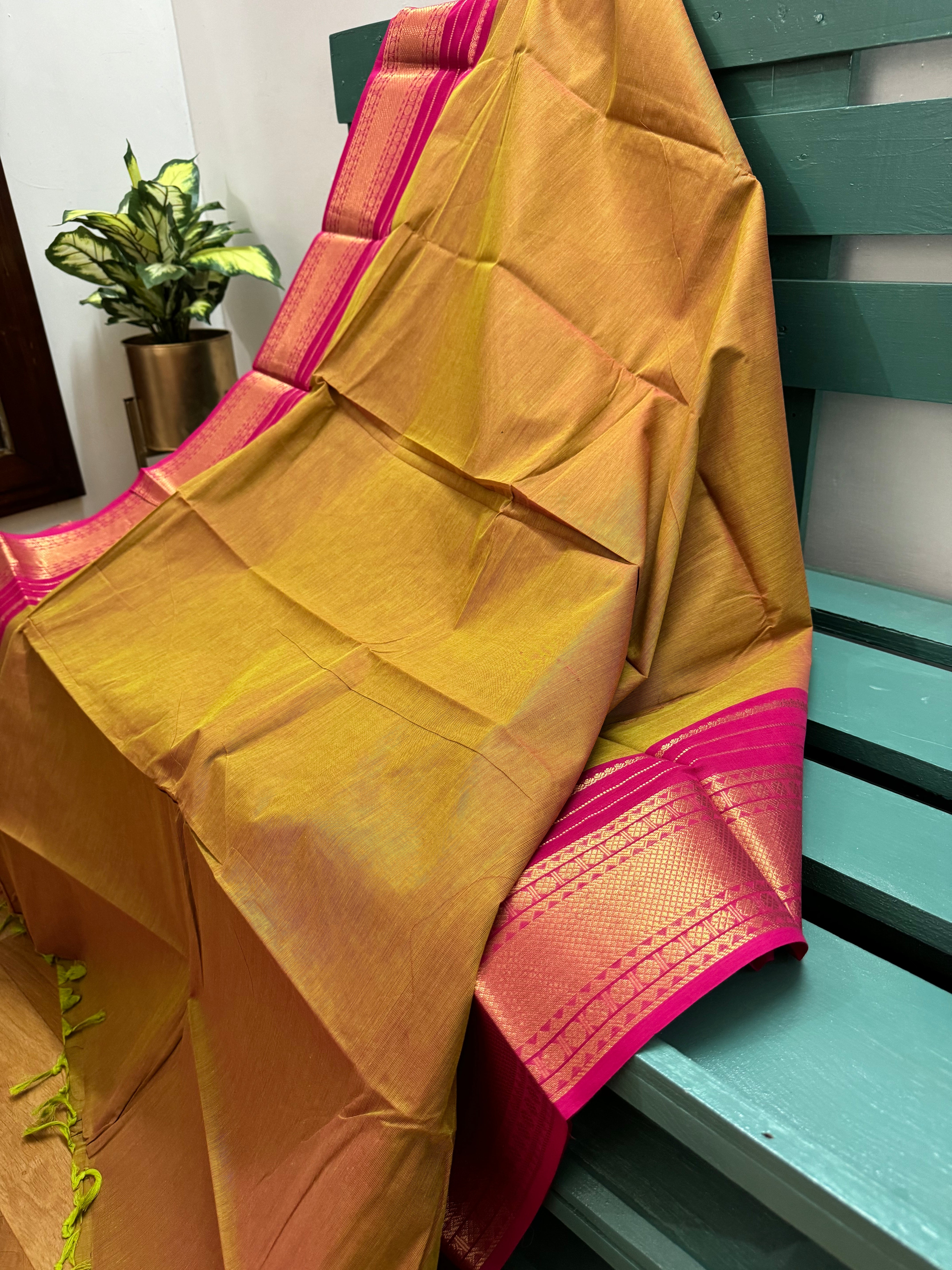 Mustard and Pink  Chettinadu Cotton Saree