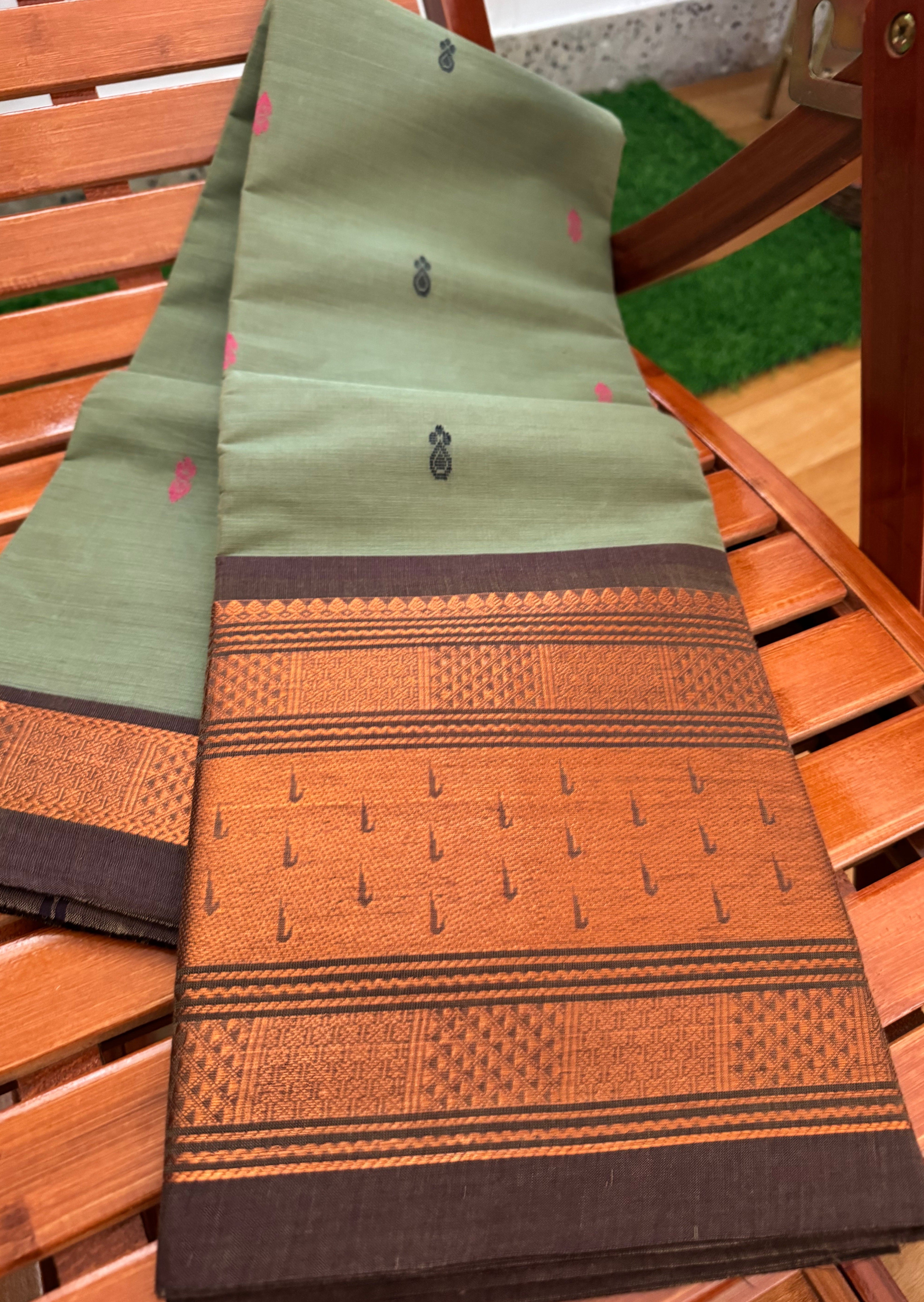 Light Green Big Border Chettinadu Cotton Saree