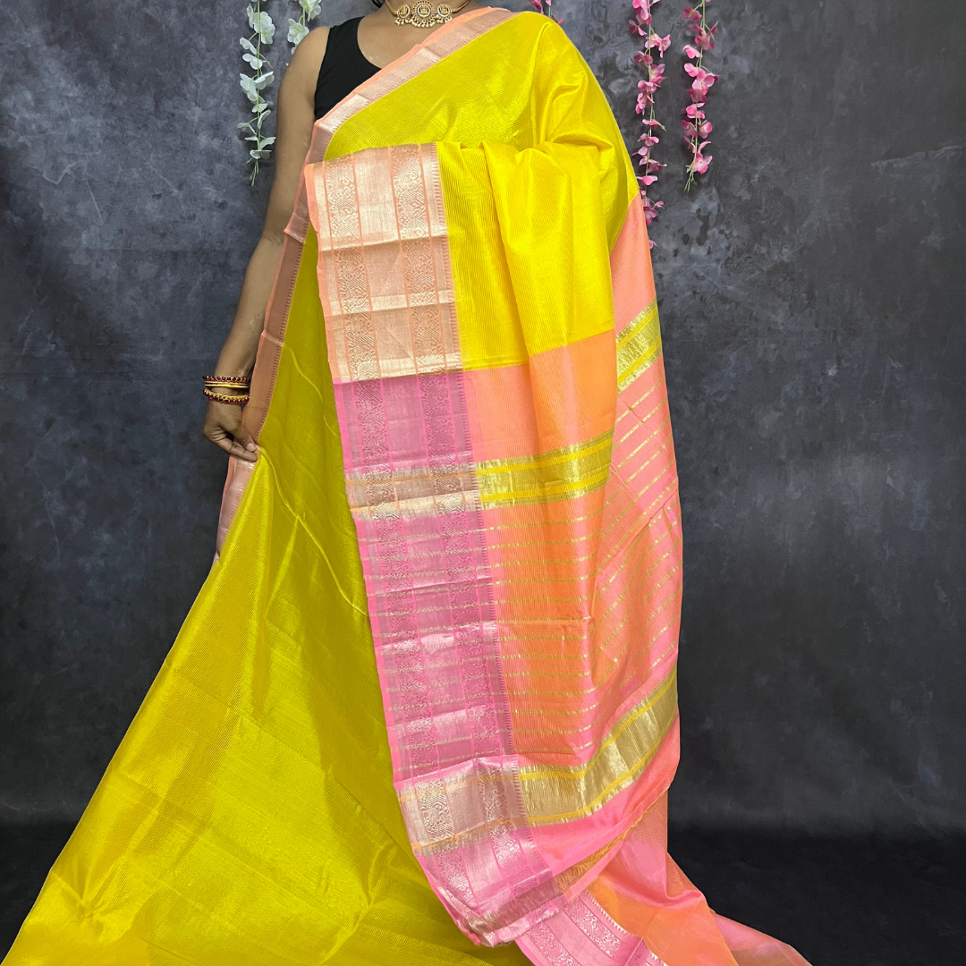 Lemon Yellow Mangalagiri Silk Cotton Saree