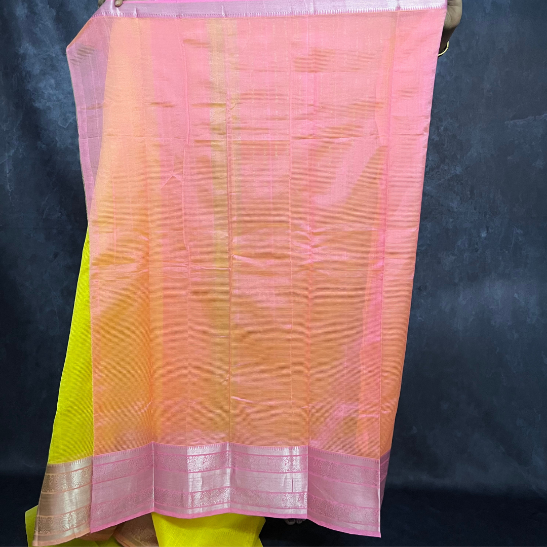 Lemon Yellow Mangalagiri Silk Cotton Saree